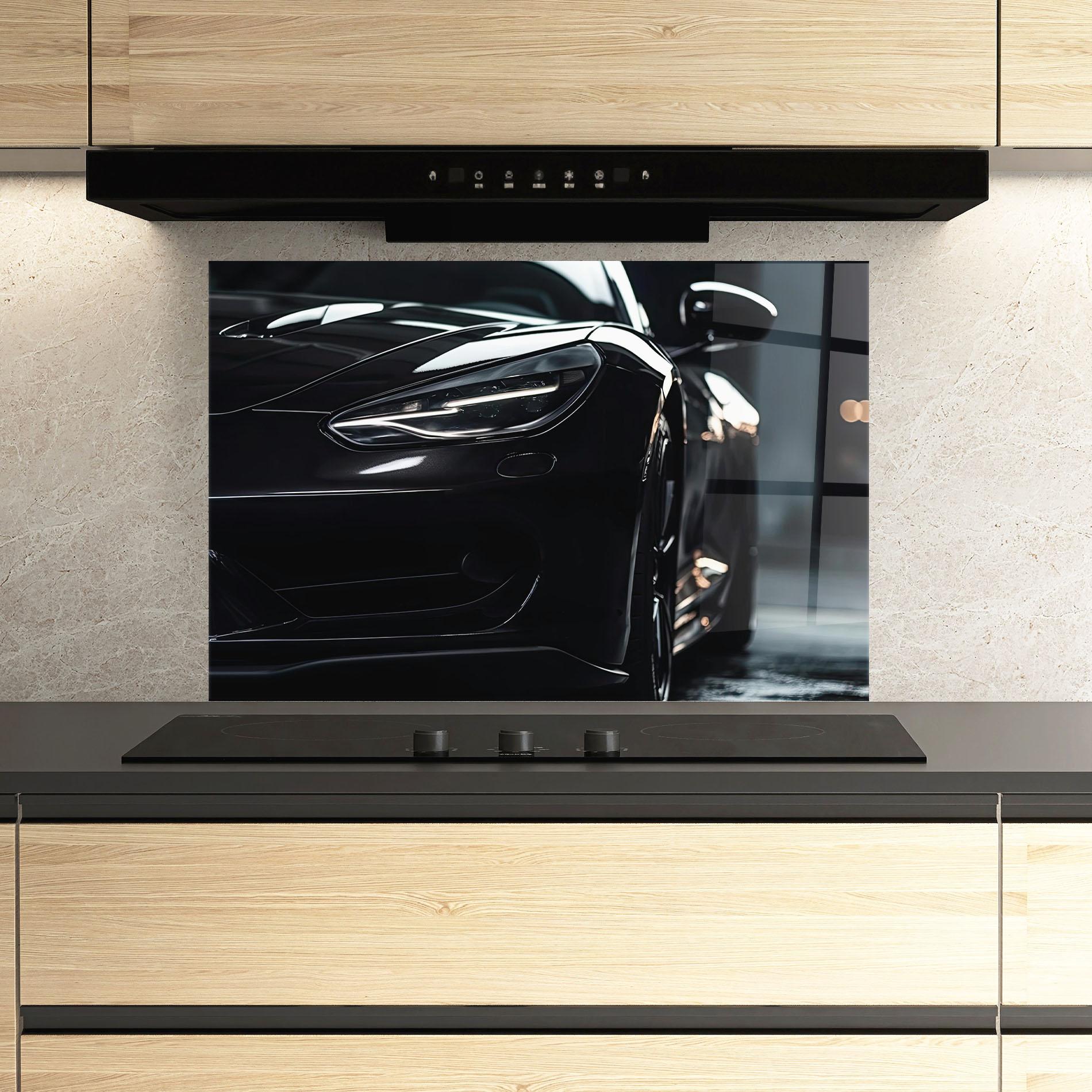 Küchenrückwand Glas Black Sports Car mockup 3