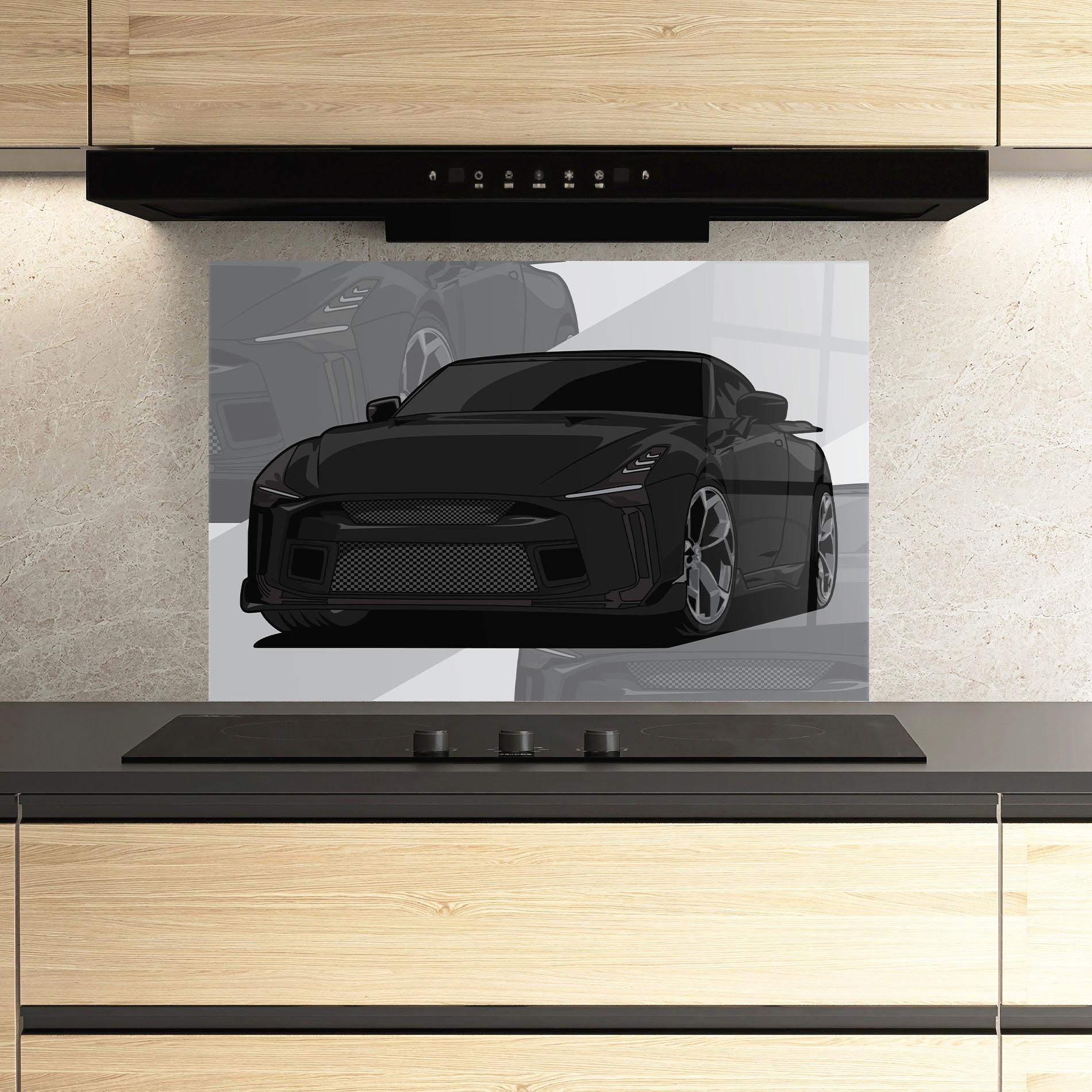 Küchenrückwand Glas Black Strong Car mockup 3