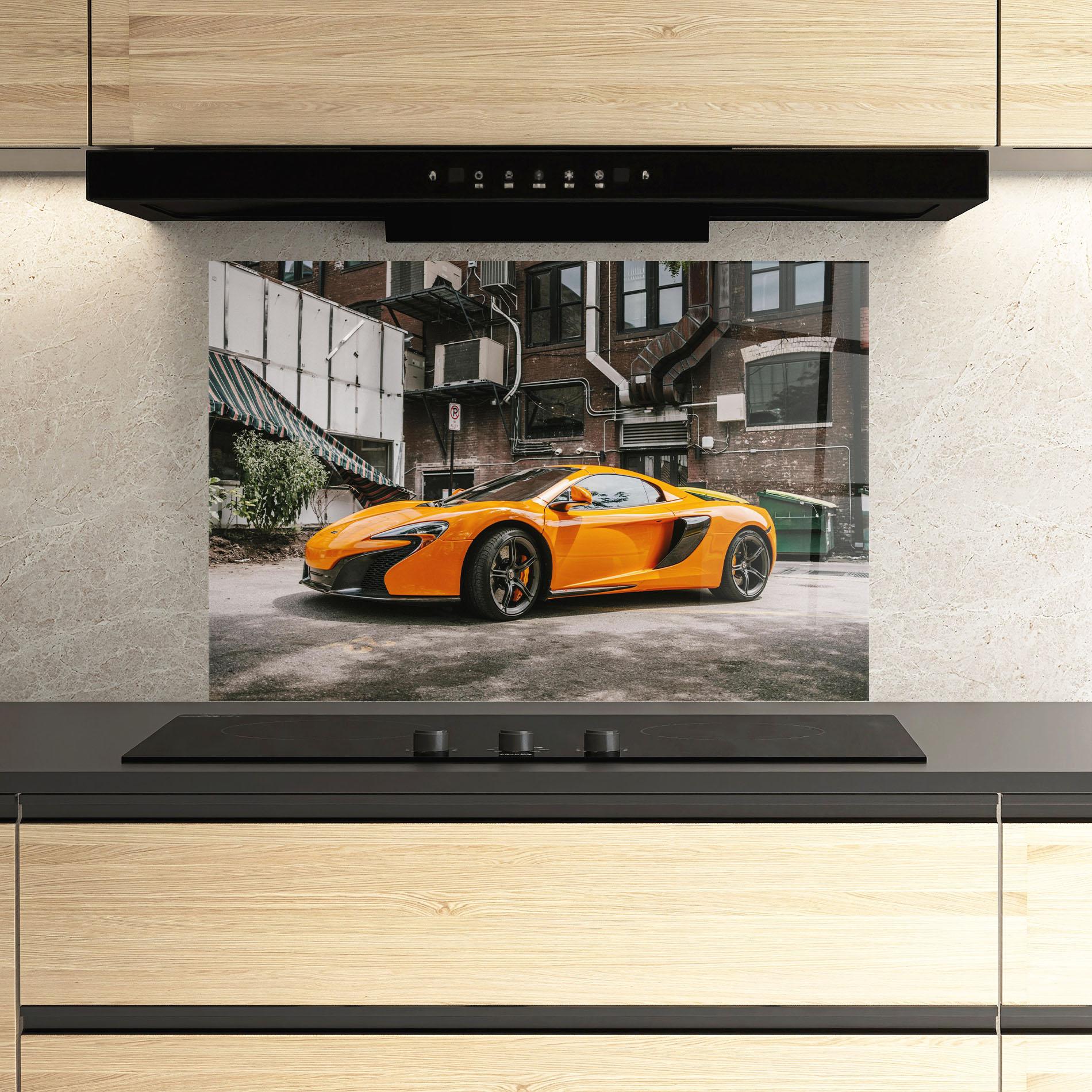 Küchenrückwand Glas Orange Mclaren Photo mockup 3