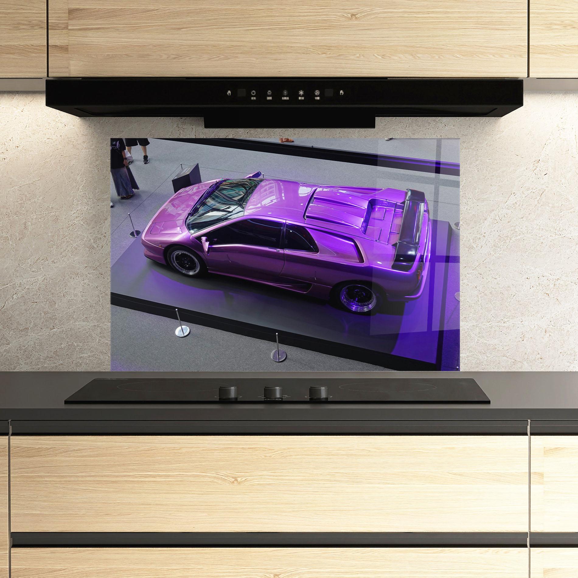 Küchenrückwand Glas Purple Old Lambo mockup 3