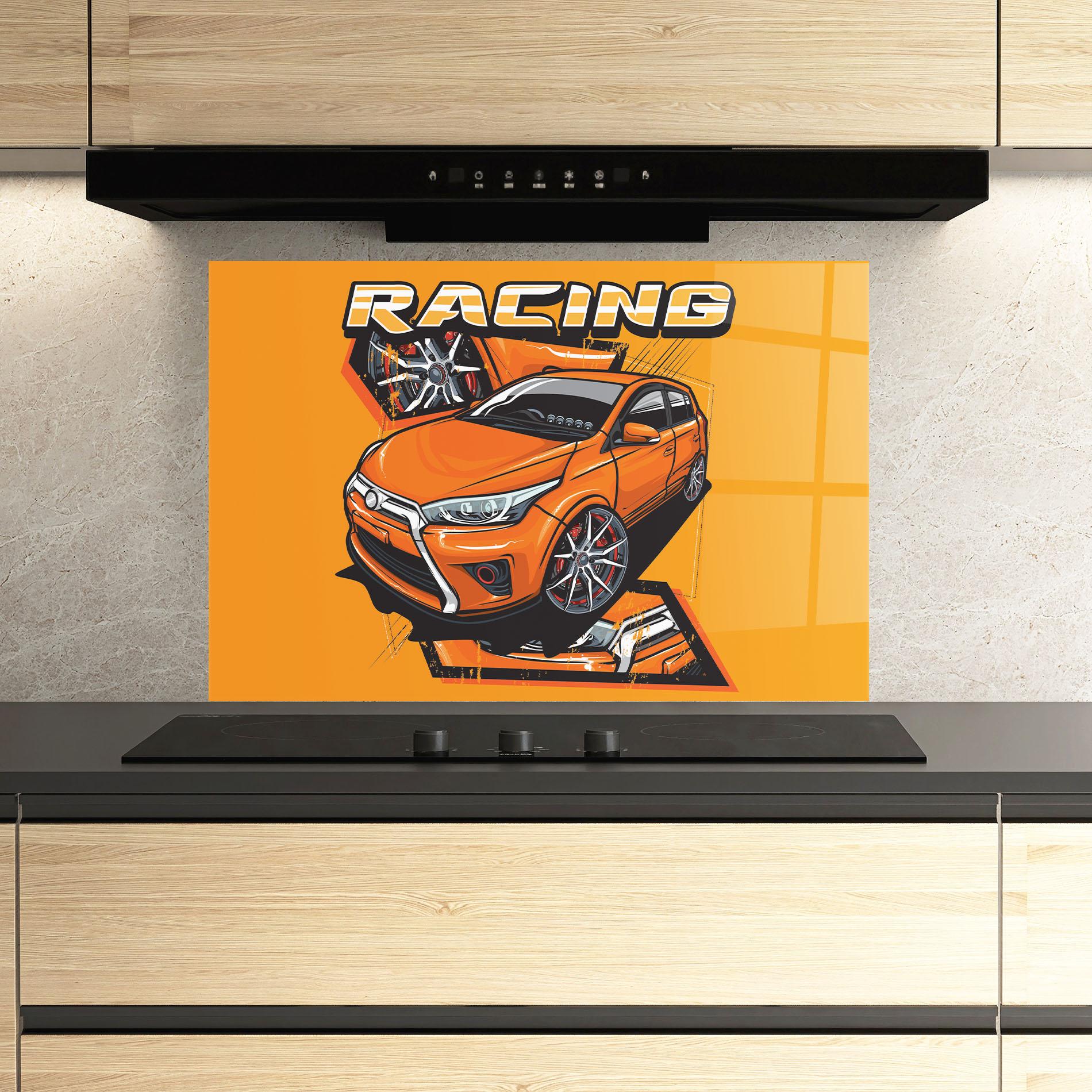 Küchenrückwand Glas Racing Orange Car mockup 3