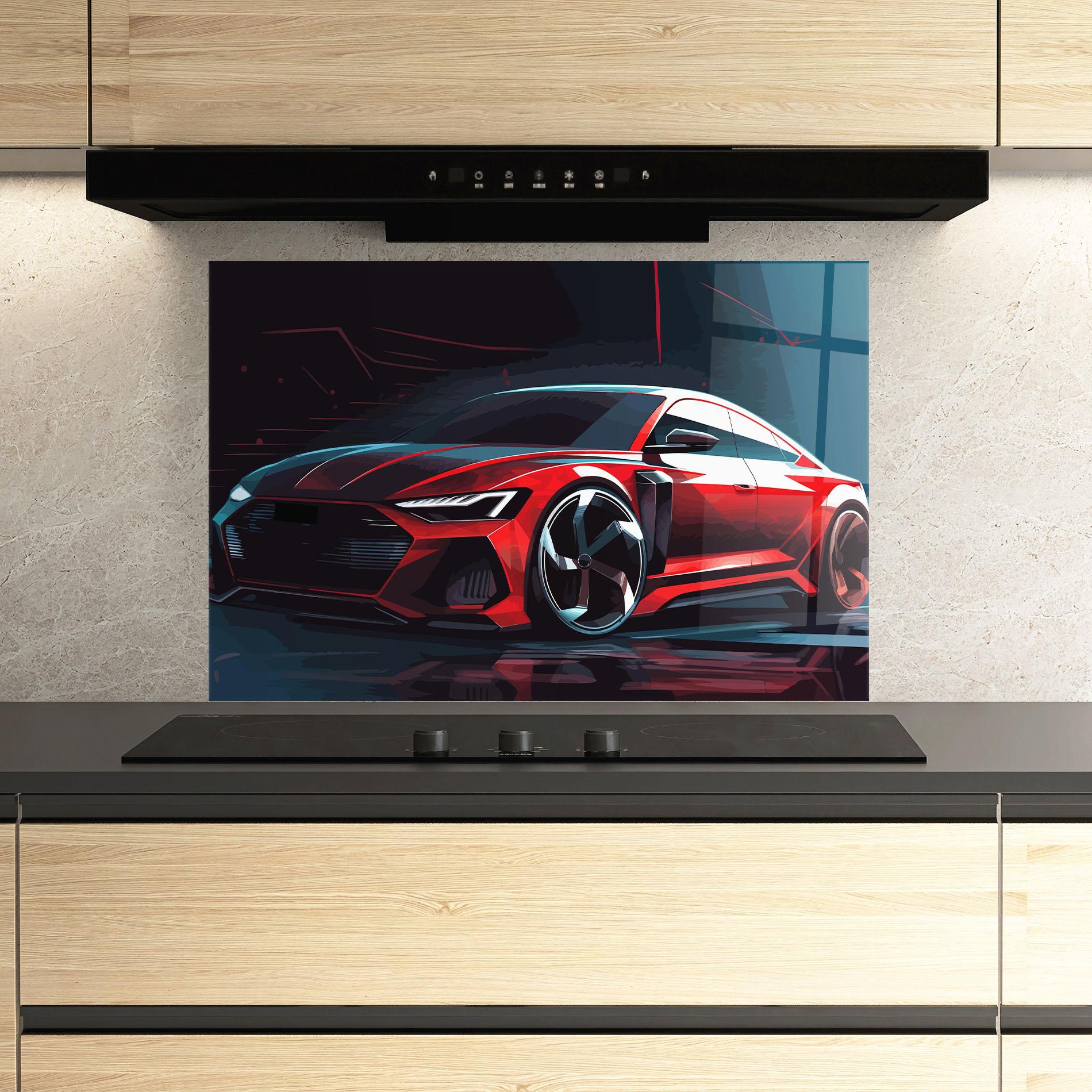 Küchenrückwand Glas Red Blue Sport Car mockup 3