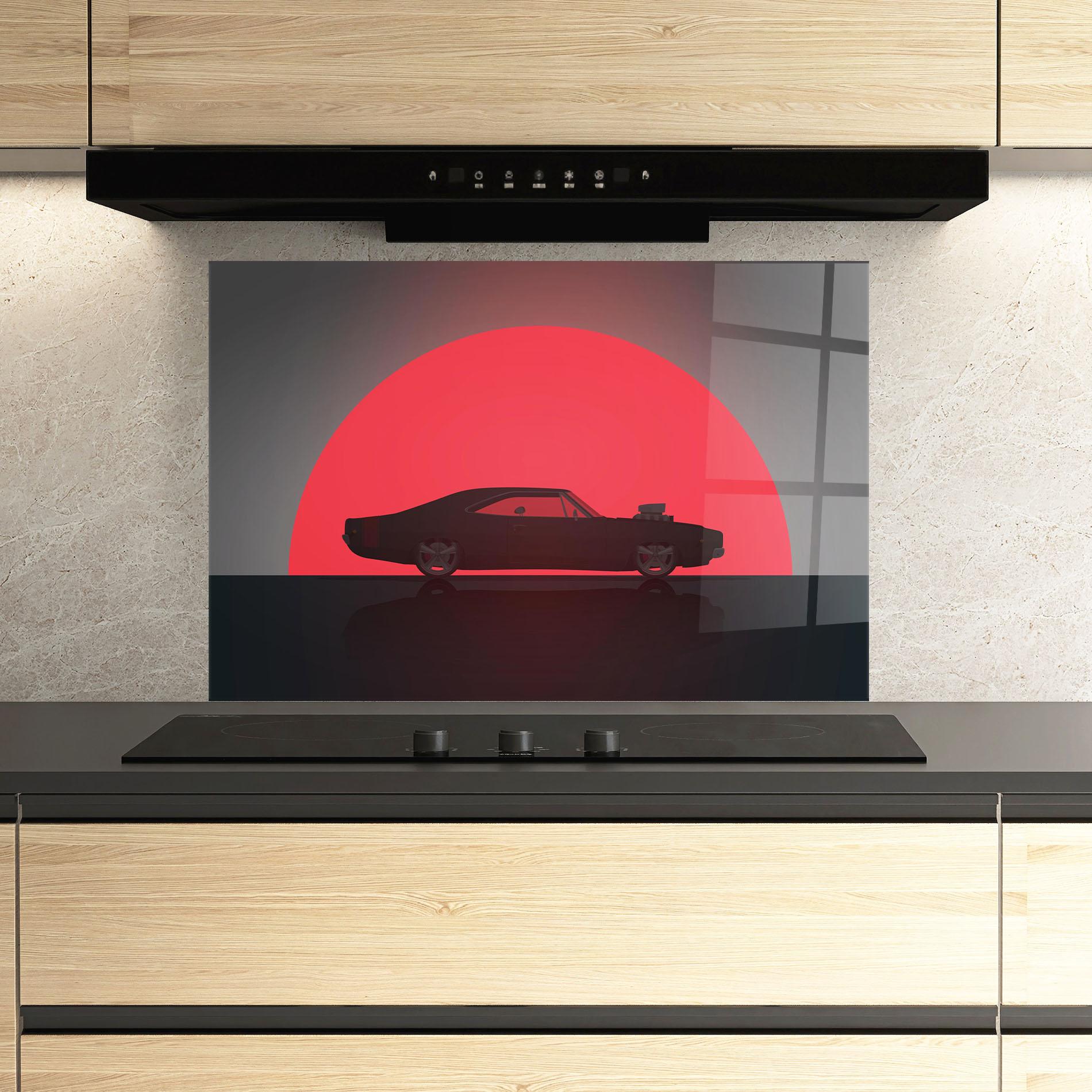 Küchenrückwand Glas Red Sun Car mockup 3