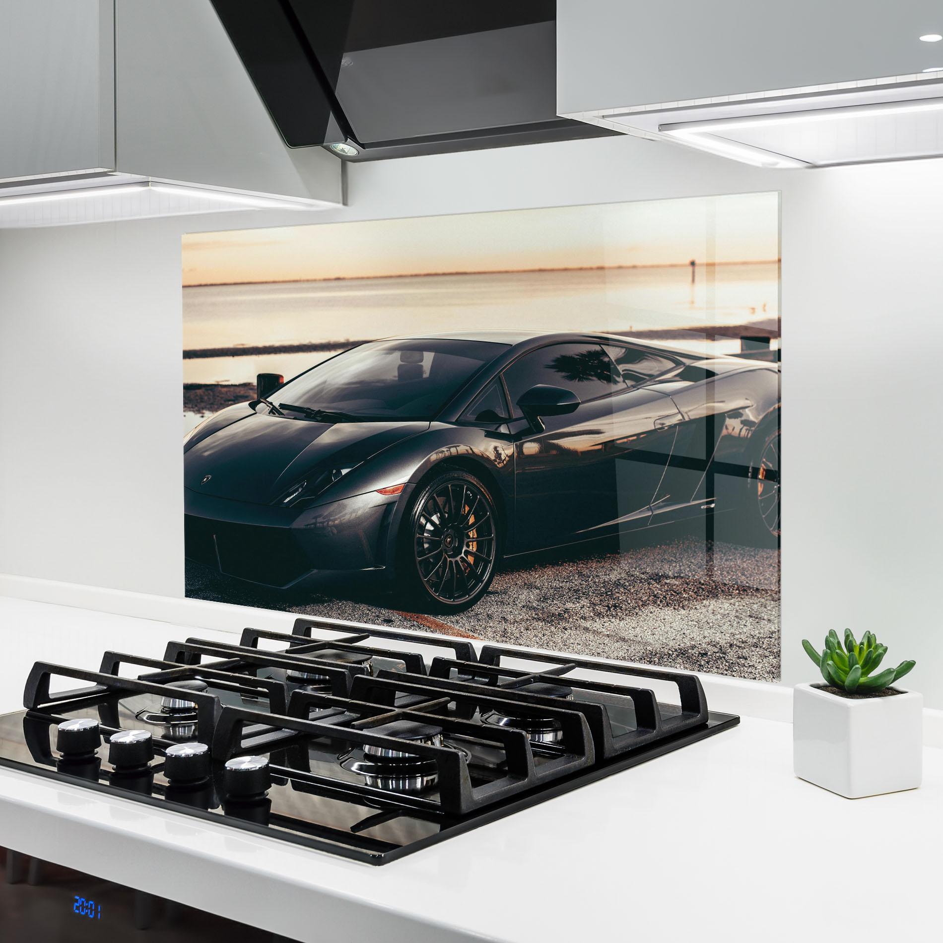Küchenrückwand Glas Black Lambo Sea mockup 6
