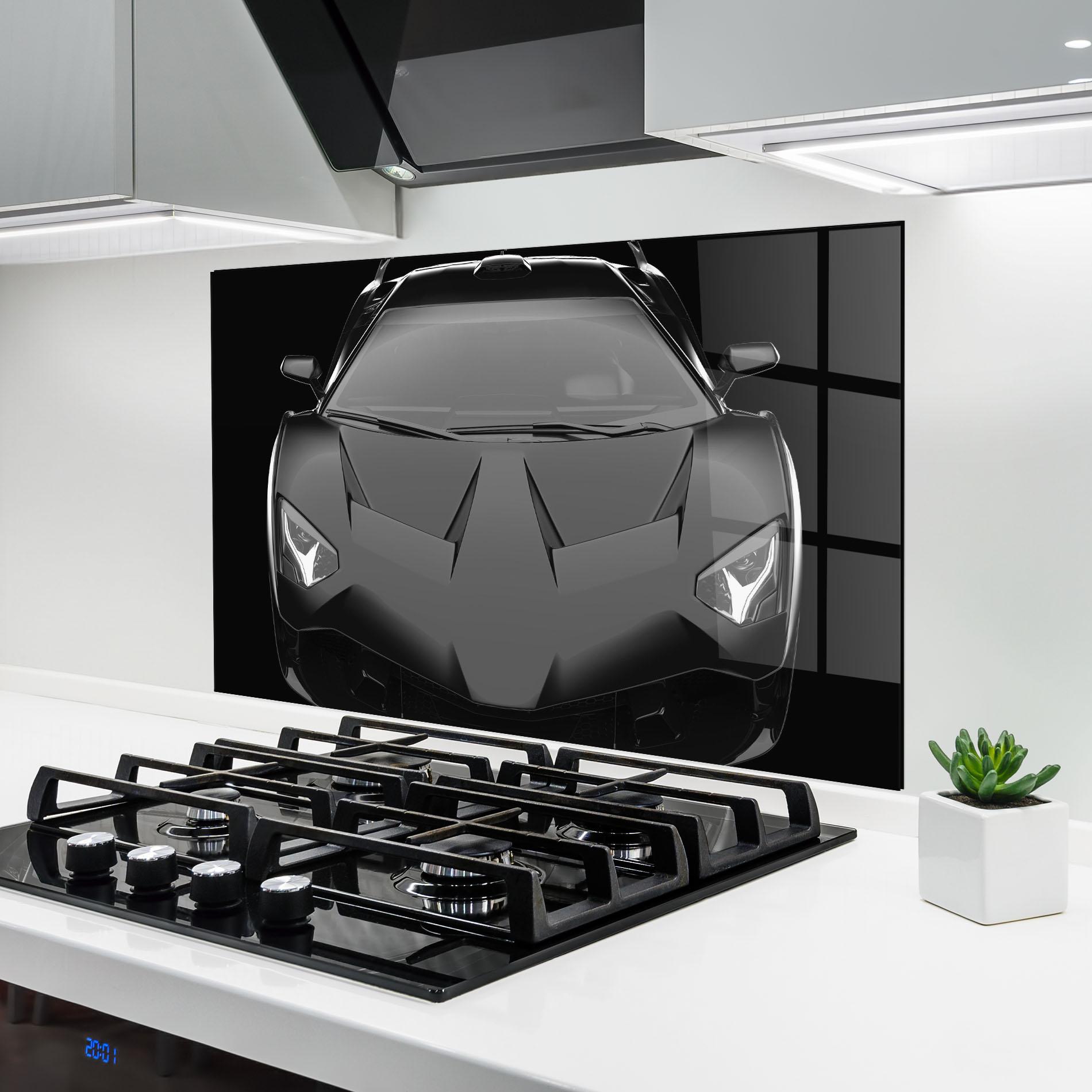 Küchenrückwand Glas Black Matte Lambo mockup 6