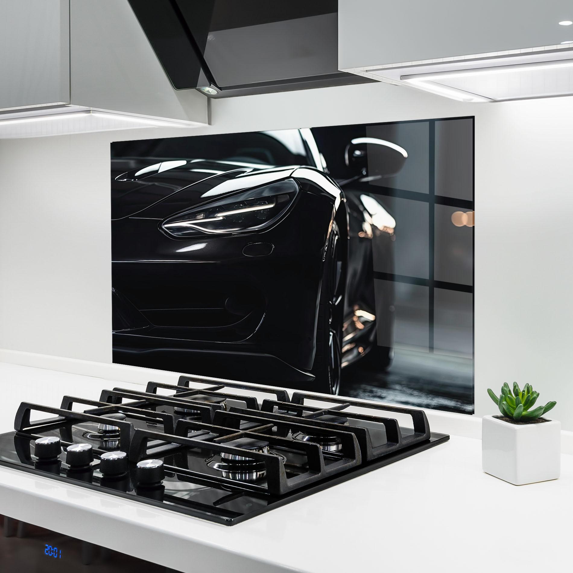 Küchenrückwand Glas Black Sports Car mockup 6
