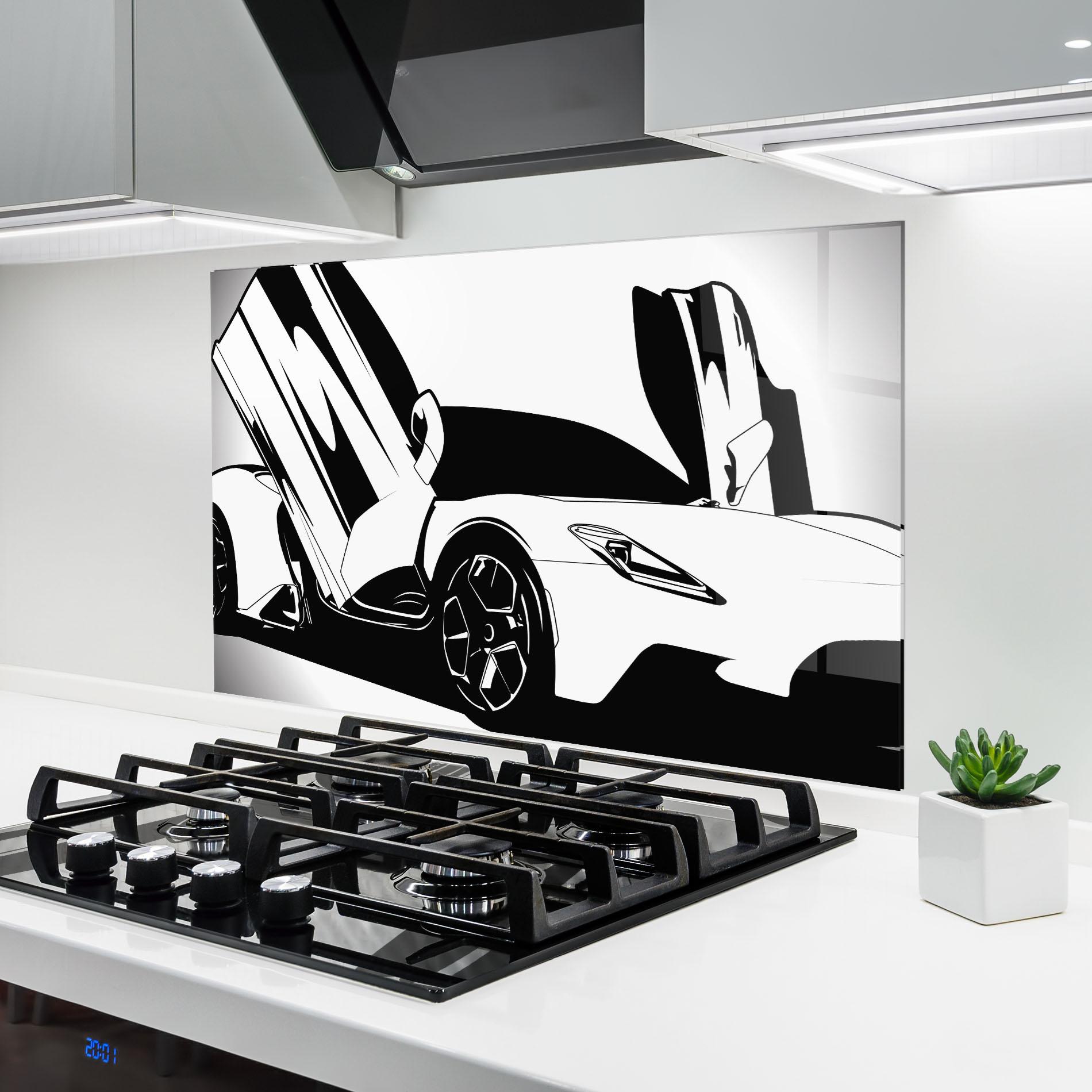 Küchenrückwand Glas Black White Car mockup 6