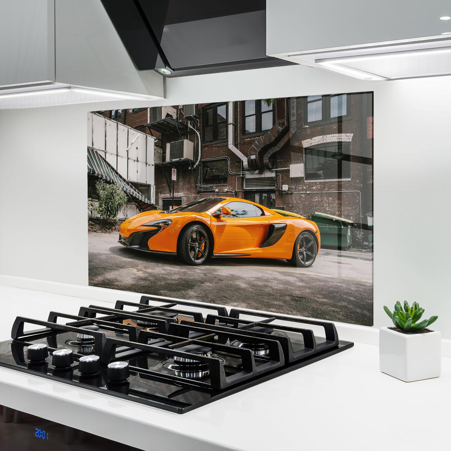 Küchenrückwand Glas Orange Mclaren Photo mockup 6