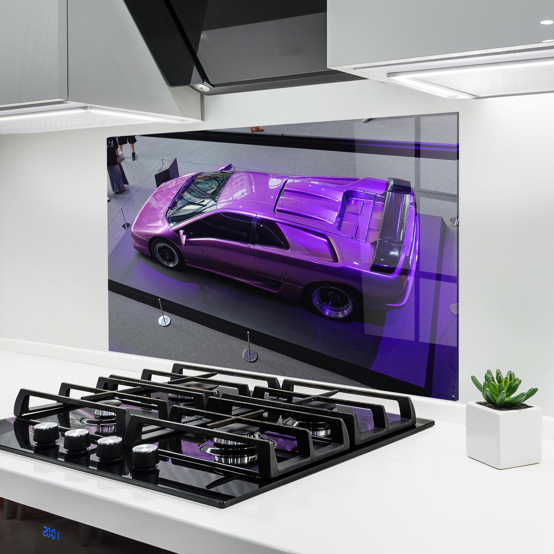 Küchenrückwand Glas Purple Old Lambo mockup 6
