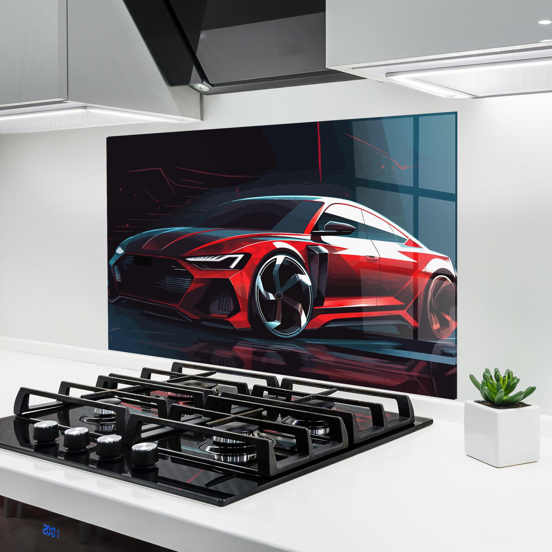 Küchenrückwand Glas Red Blue Sport Car mockup 6