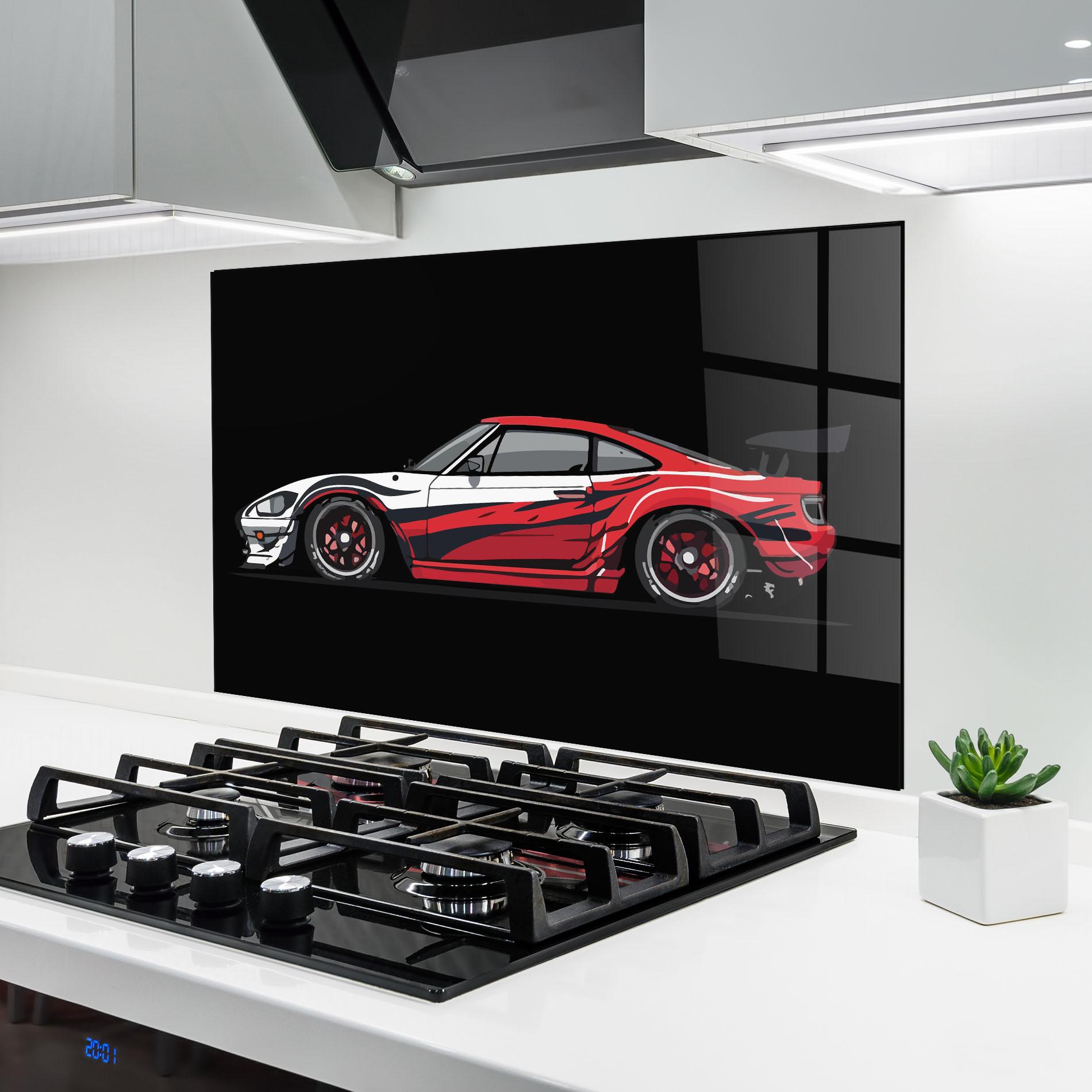 Küchenrückwand Glas Red White Sport Car mockup 6