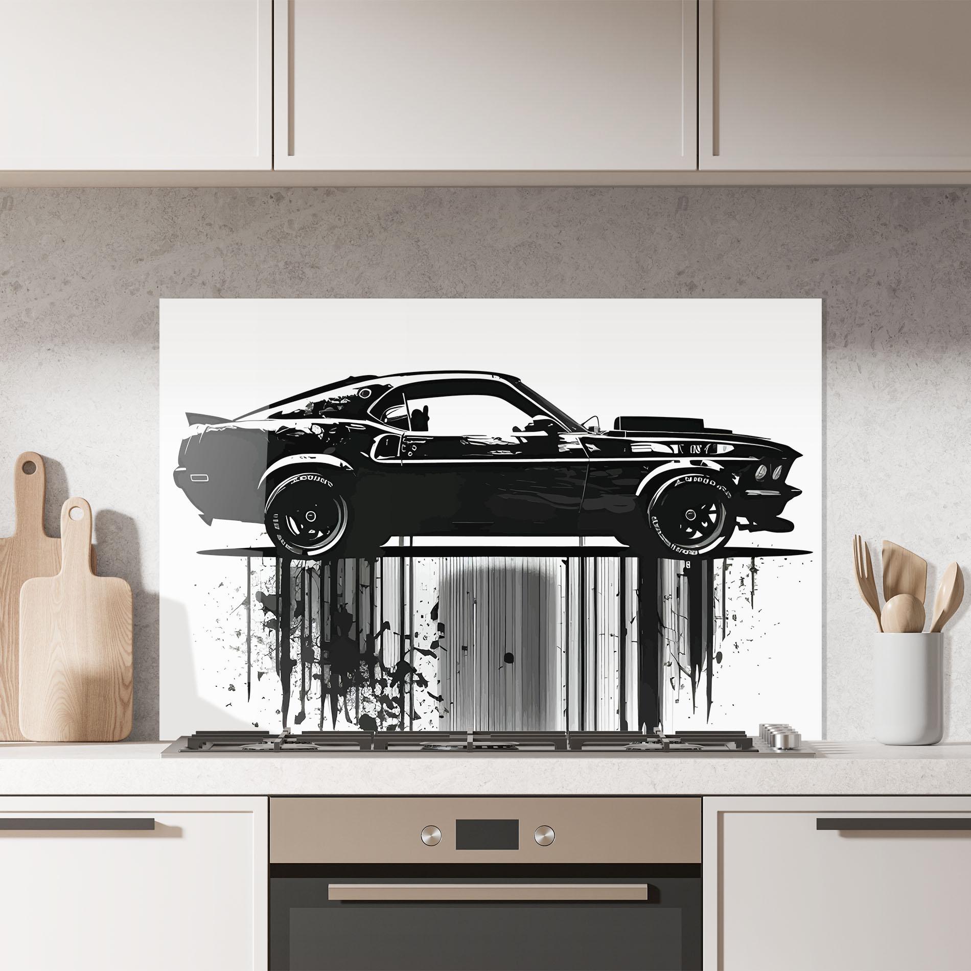 Küchenrückwand Glas Black Car Drowing mockup 7