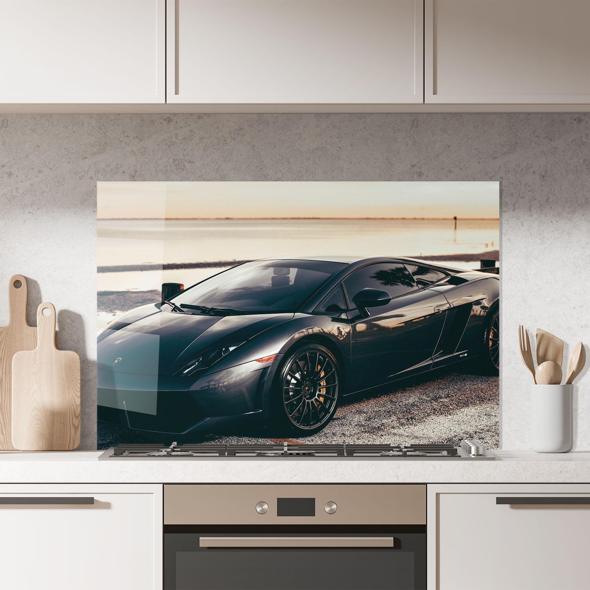 Küchenrückwand Glas Black Lambo Sea mockup 7