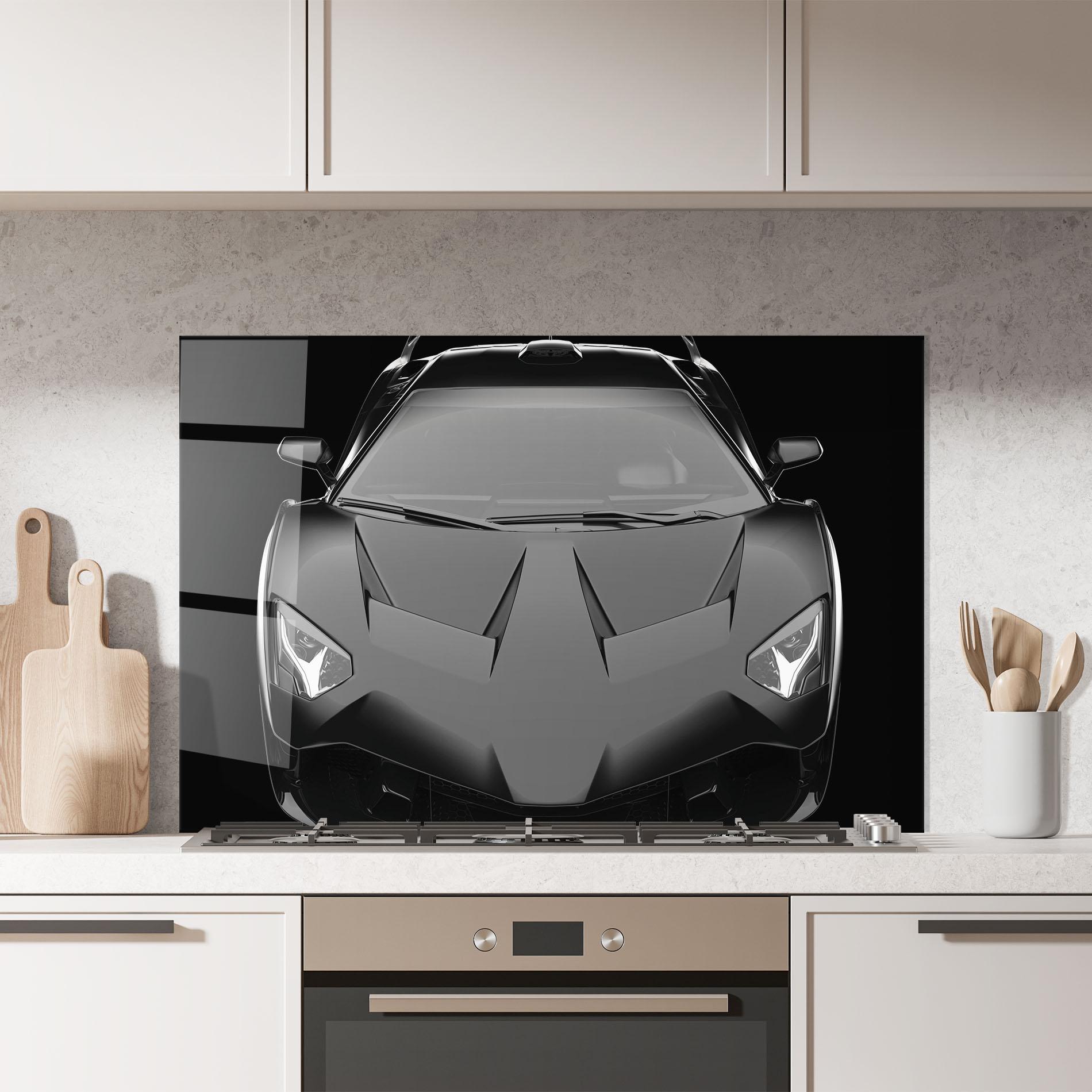 Küchenrückwand Glas Black Matte Lambo mockup 7