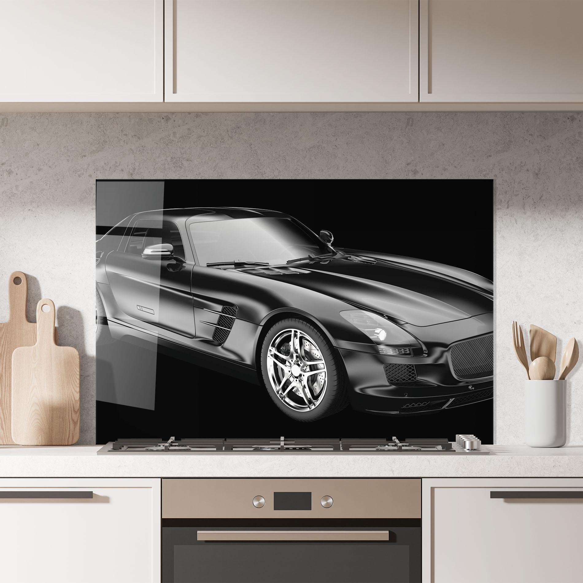 Küchenrückwand Glas Black Matte Mercedes mockup 7