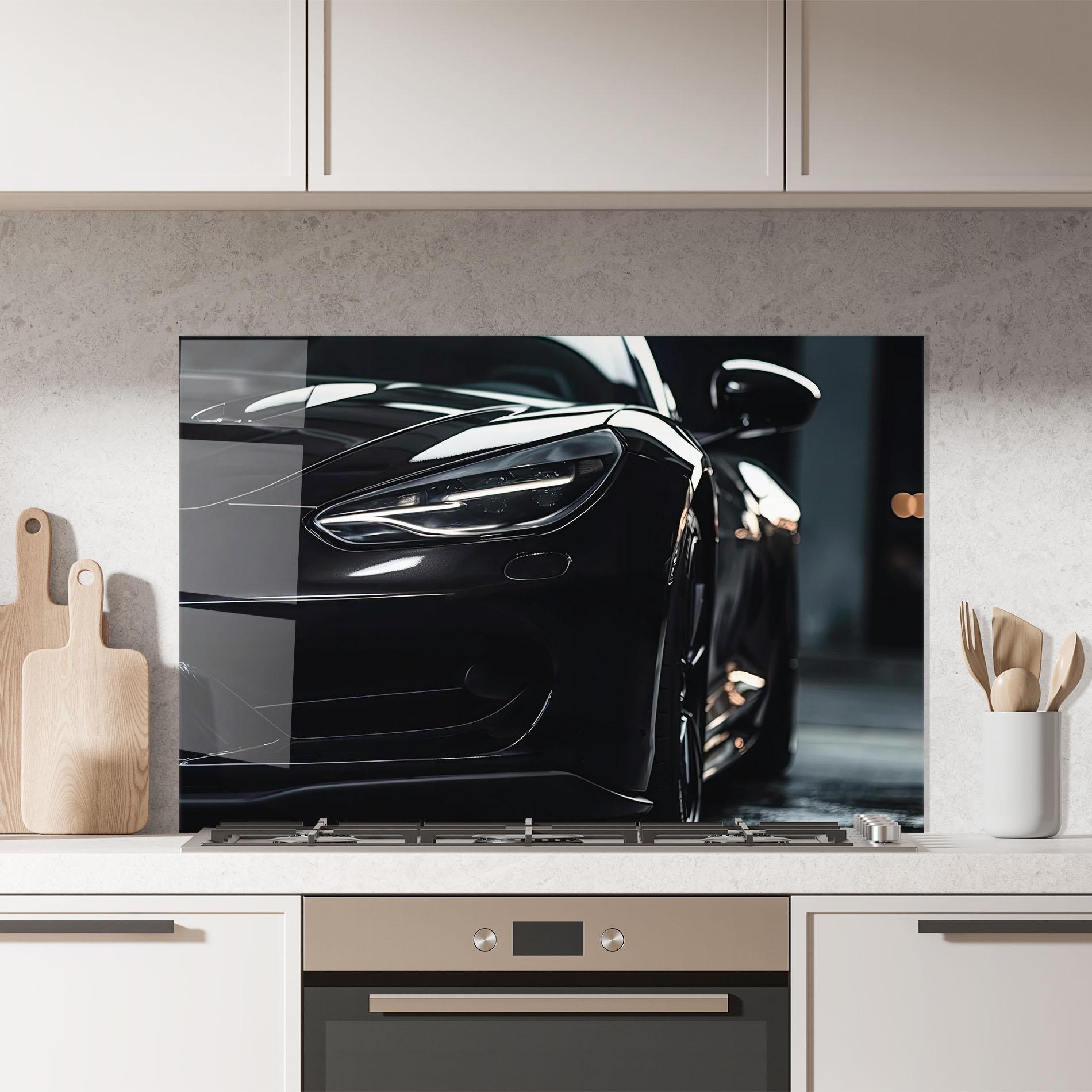 Küchenrückwand Glas Black Sports Car mockup 7