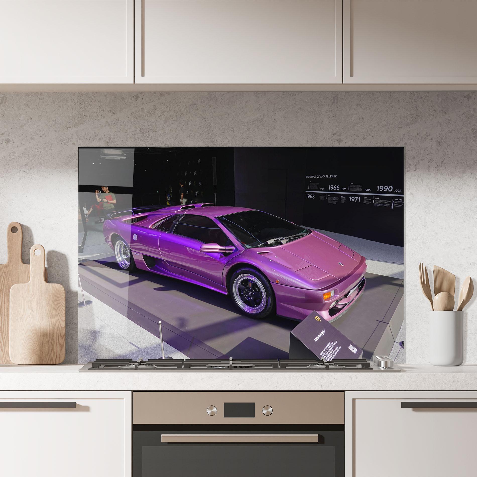 Küchenrückwand Glas Purple Lambo mockup 7