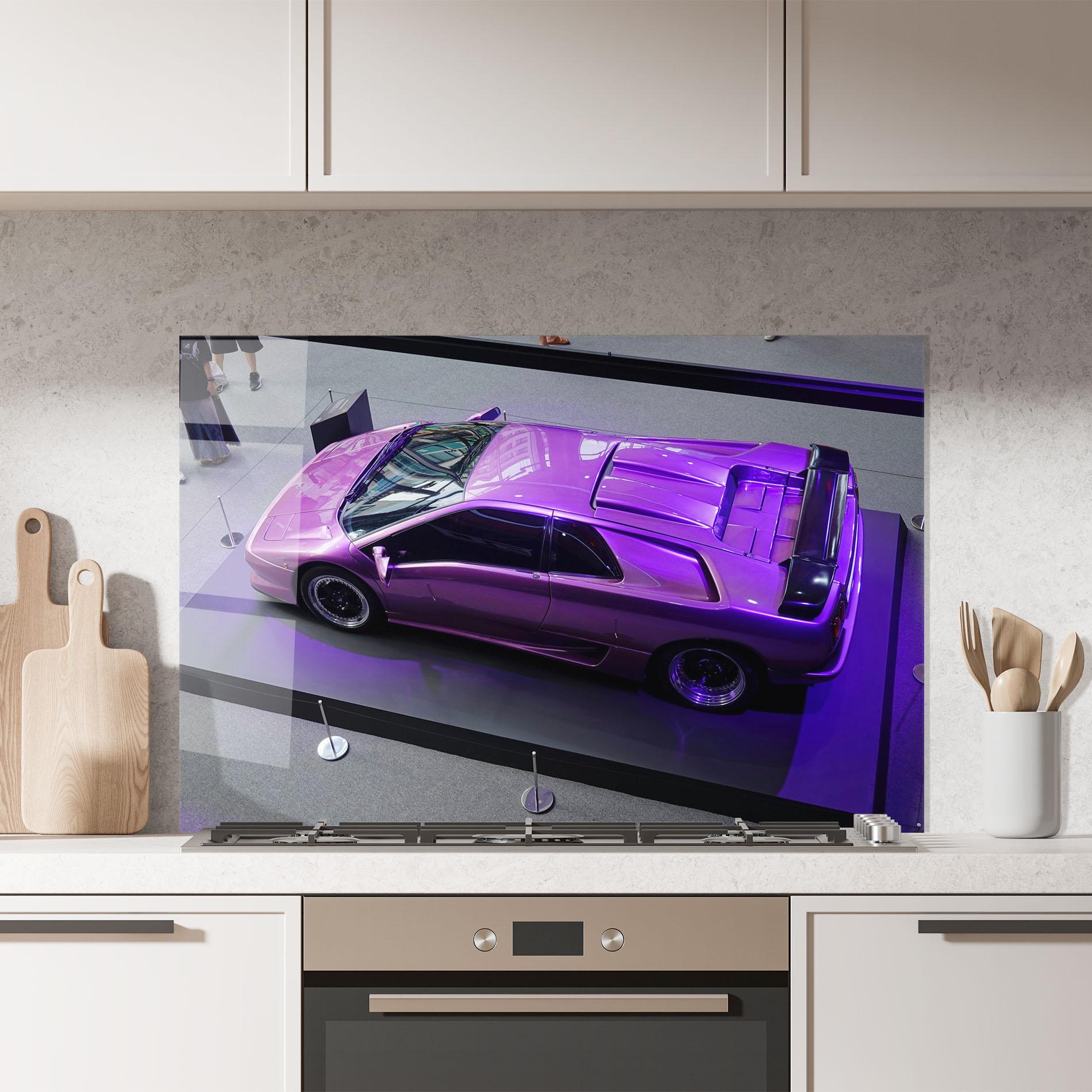 Küchenrückwand Glas Purple Old Lambo mockup 7