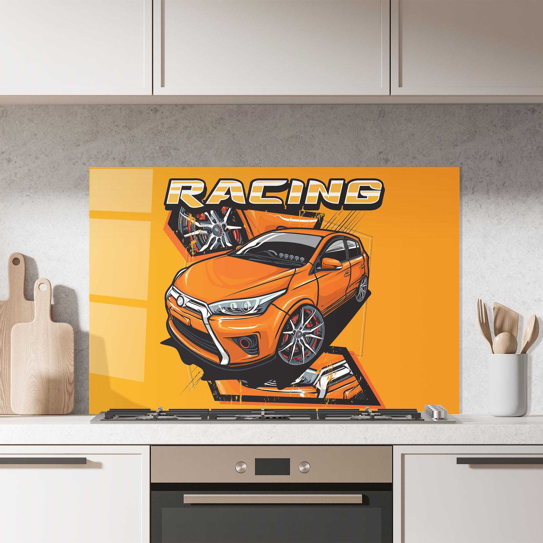 Küchenrückwand Glas Racing Orange Car mockup 7
