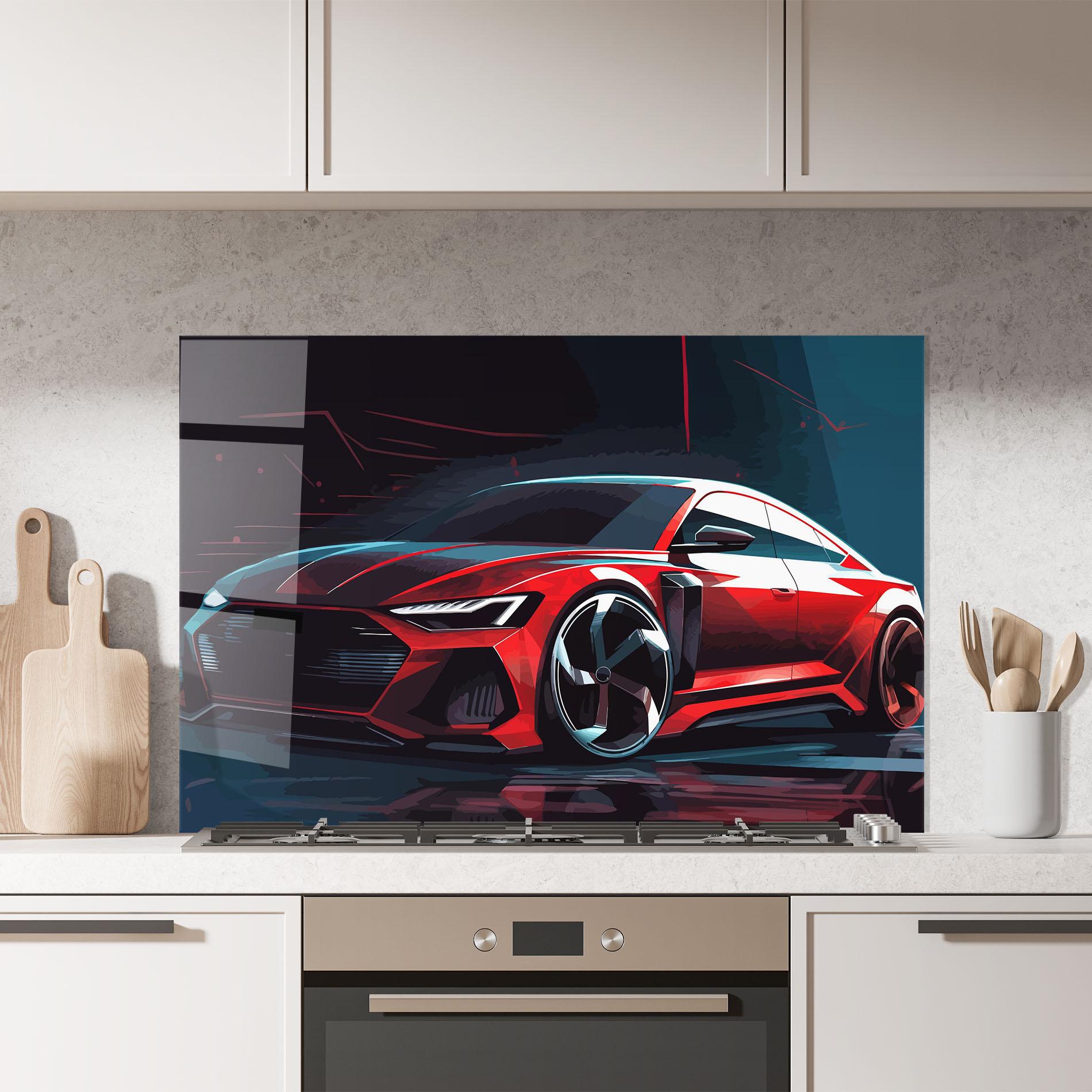 Küchenrückwand Glas Red Blue Sport Car mockup 7