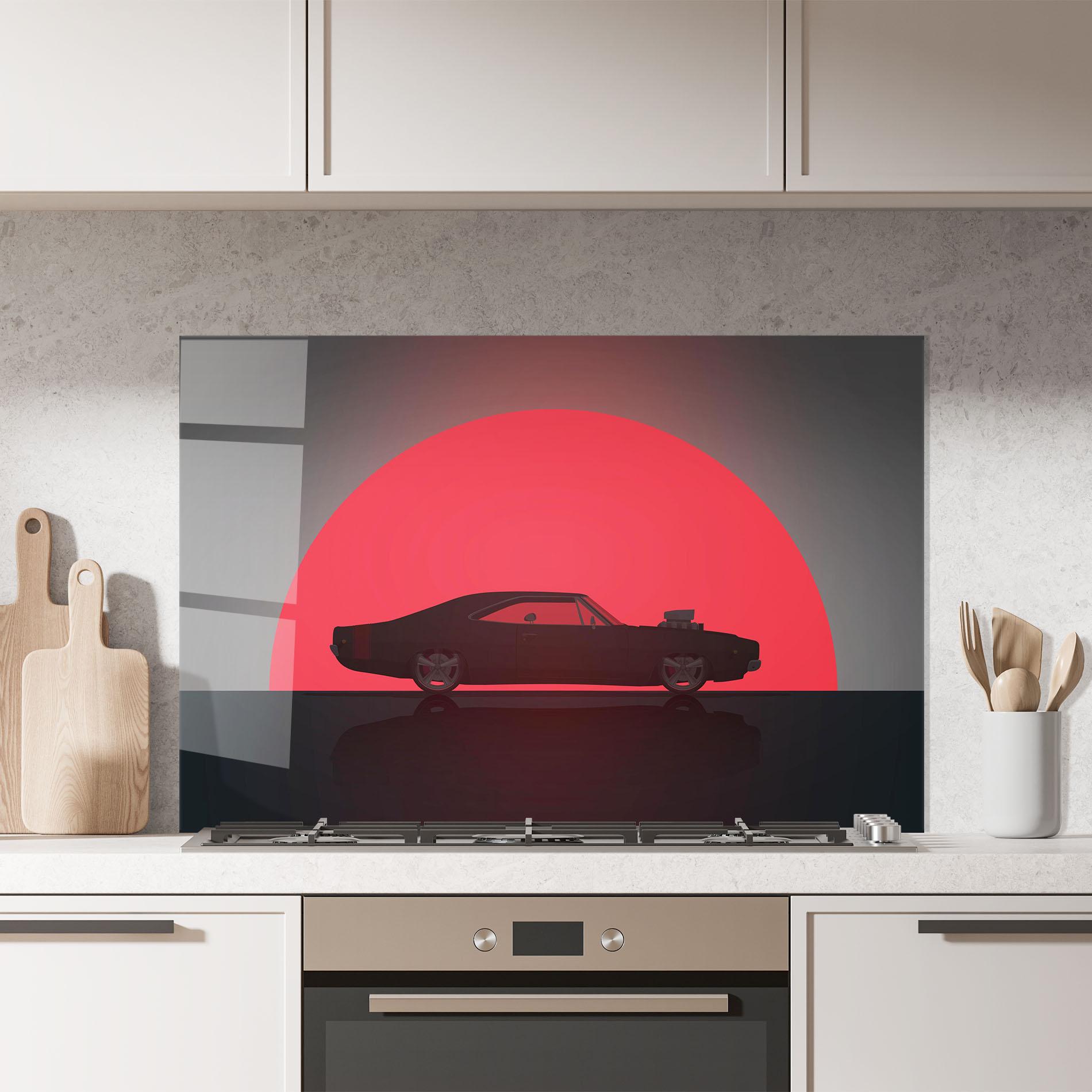 Küchenrückwand Glas Red Sun Car mockup 7