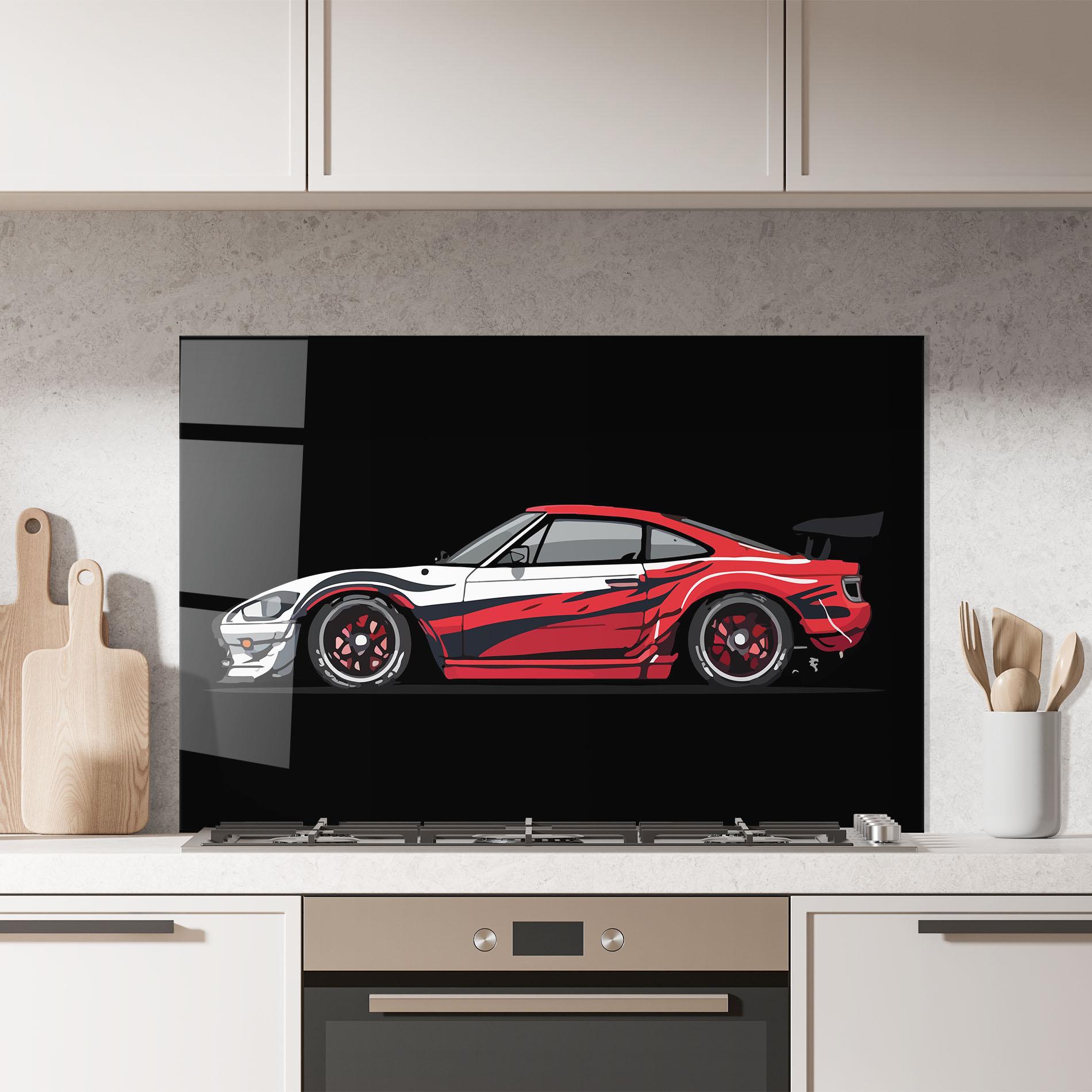 Küchenrückwand Glas Red White Sport Car mockup 7