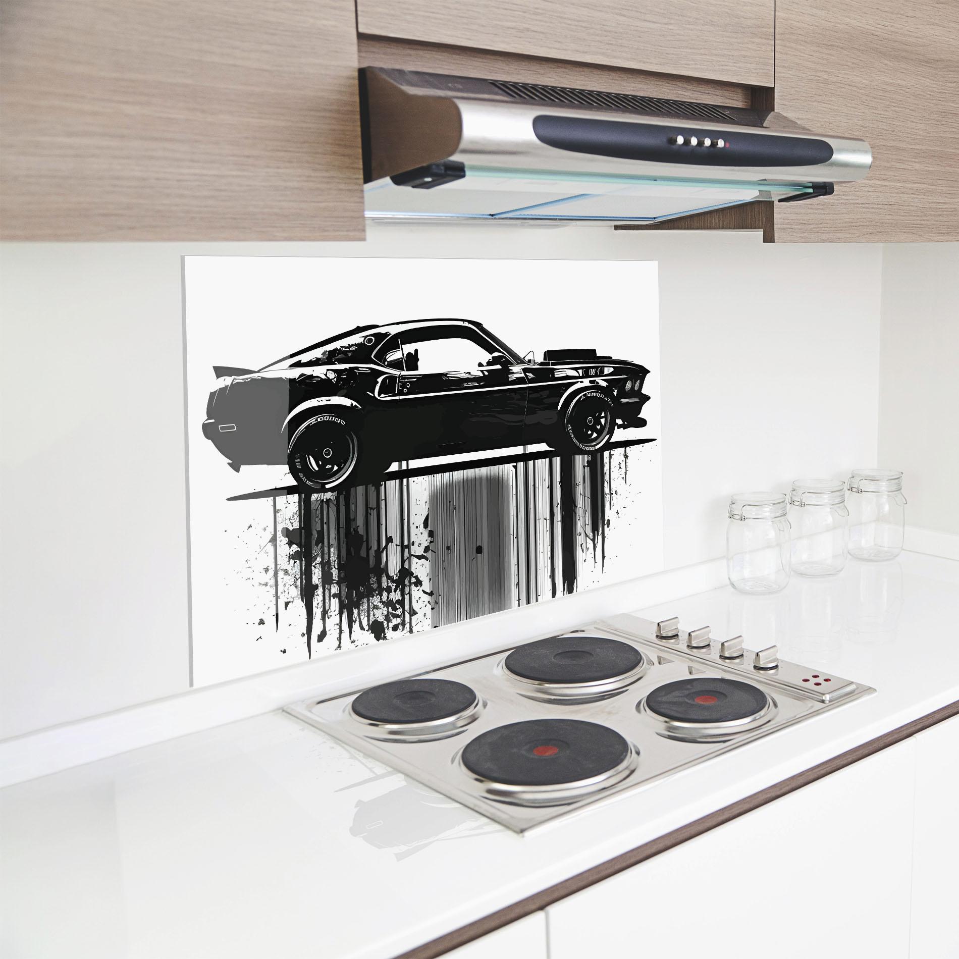 Küchenrückwand Glas Black Car Drowing mockup 8