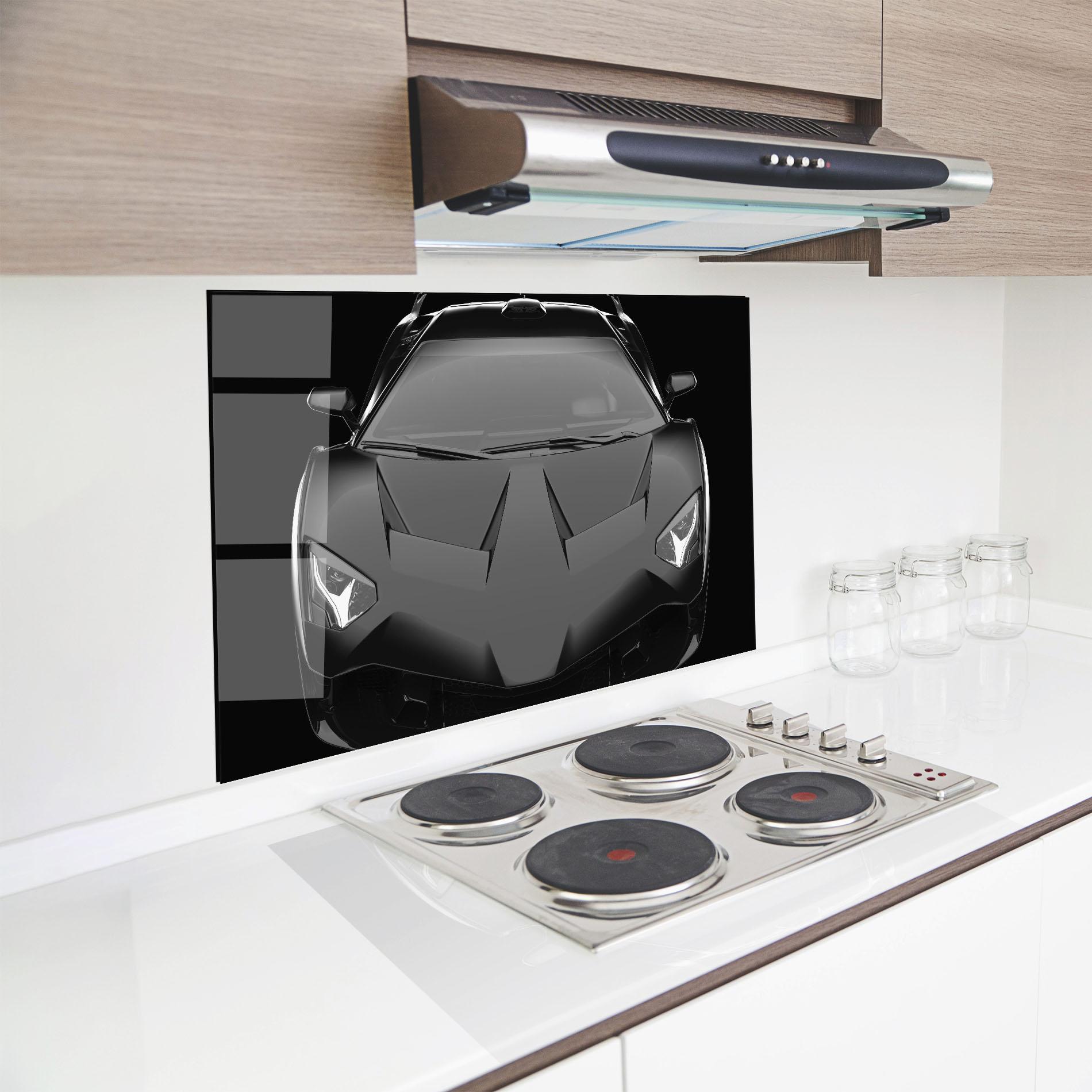 Küchenrückwand Glas Black Matte Lambo mockup 8
