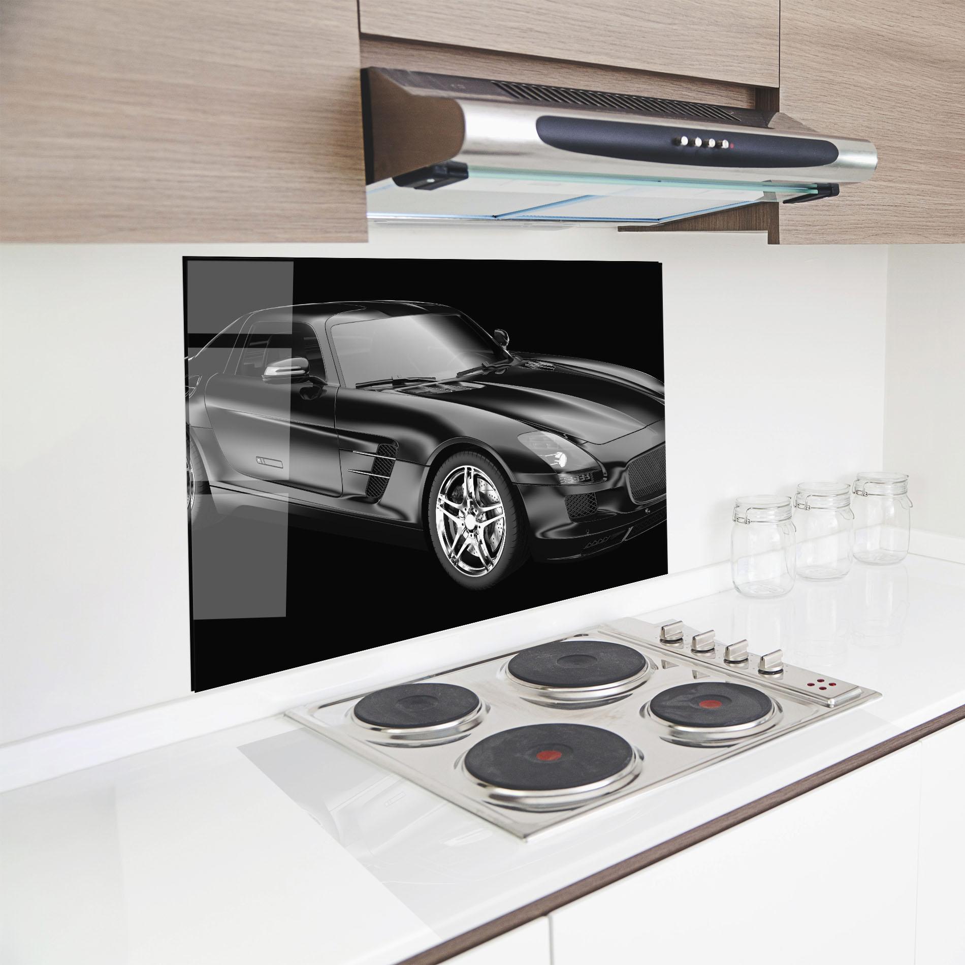Küchenrückwand Glas Black Matte Mercedes mockup 8