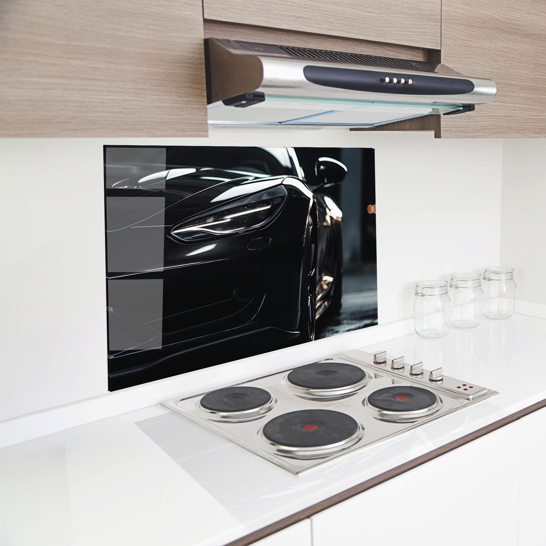 Küchenrückwand Glas Black Sports Car mockup 8