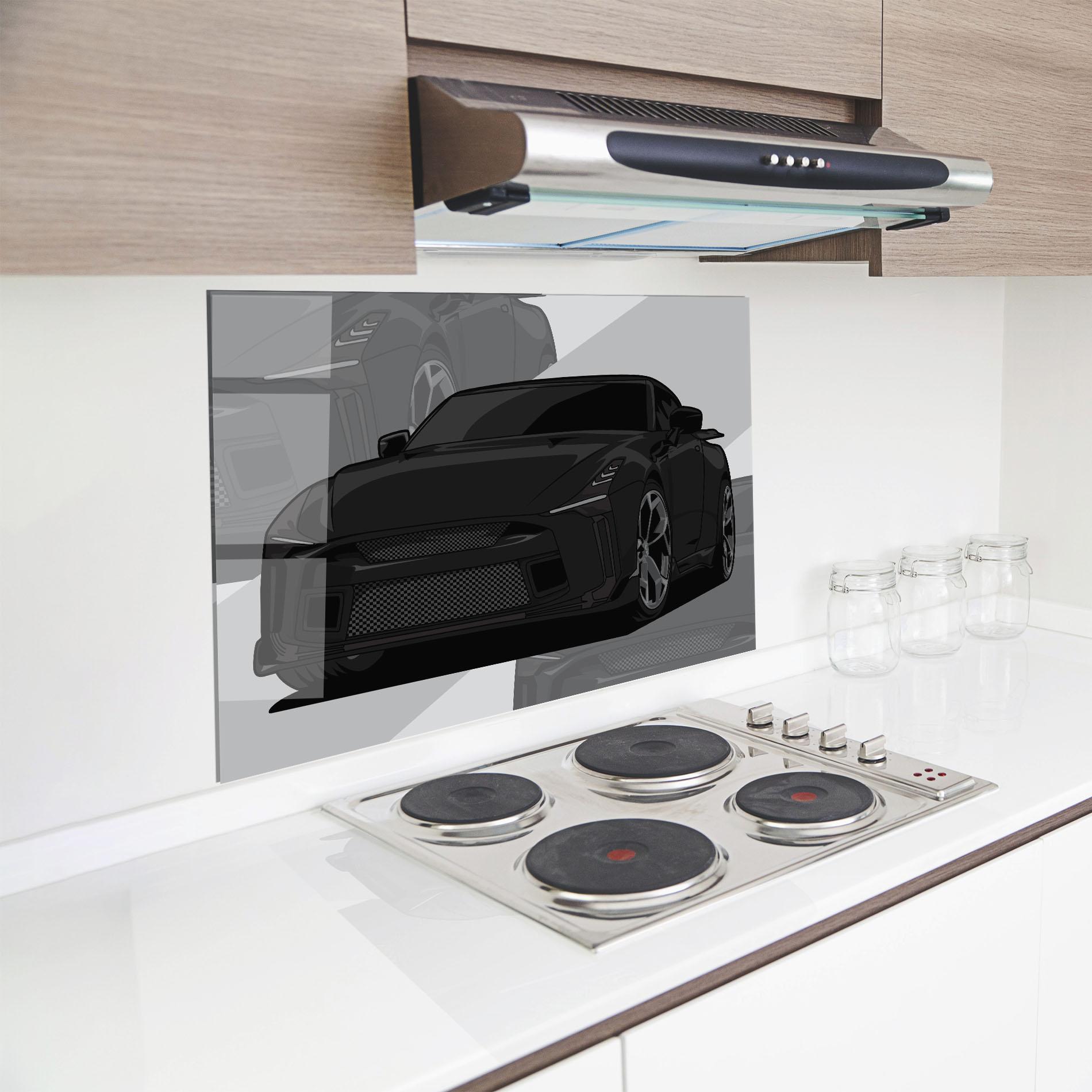 Küchenrückwand Glas Black Strong Car mockup 8