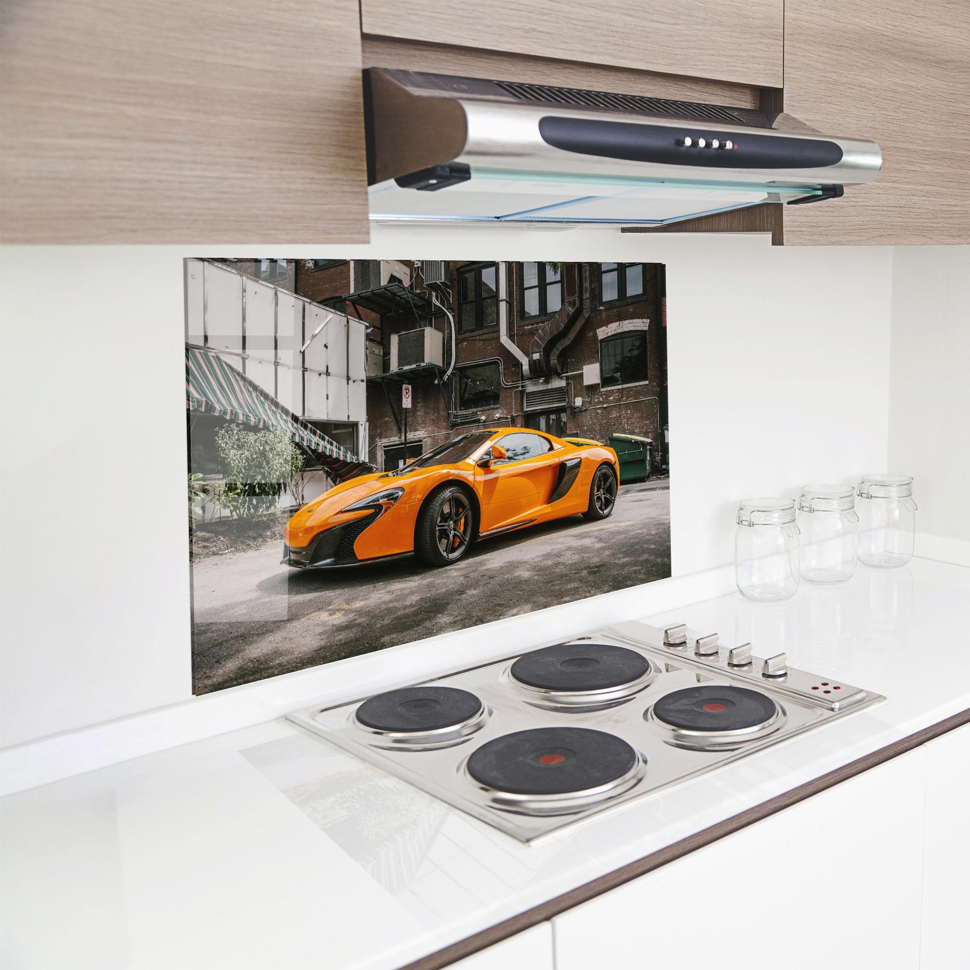 Küchenrückwand Glas Orange Mclaren Photo mockup 8