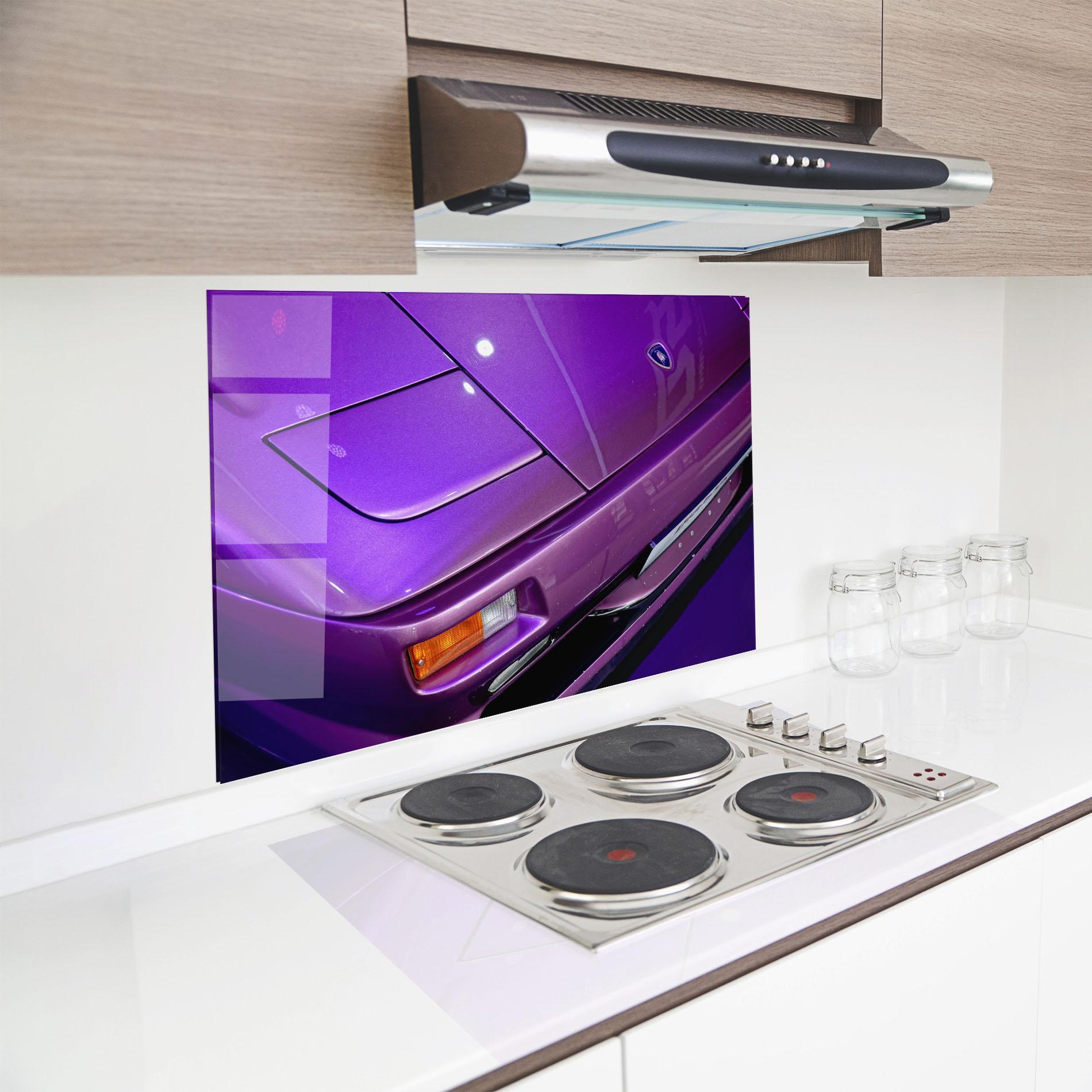 Küchenrückwand Glas Purple Lambo Headlight mockup 8
