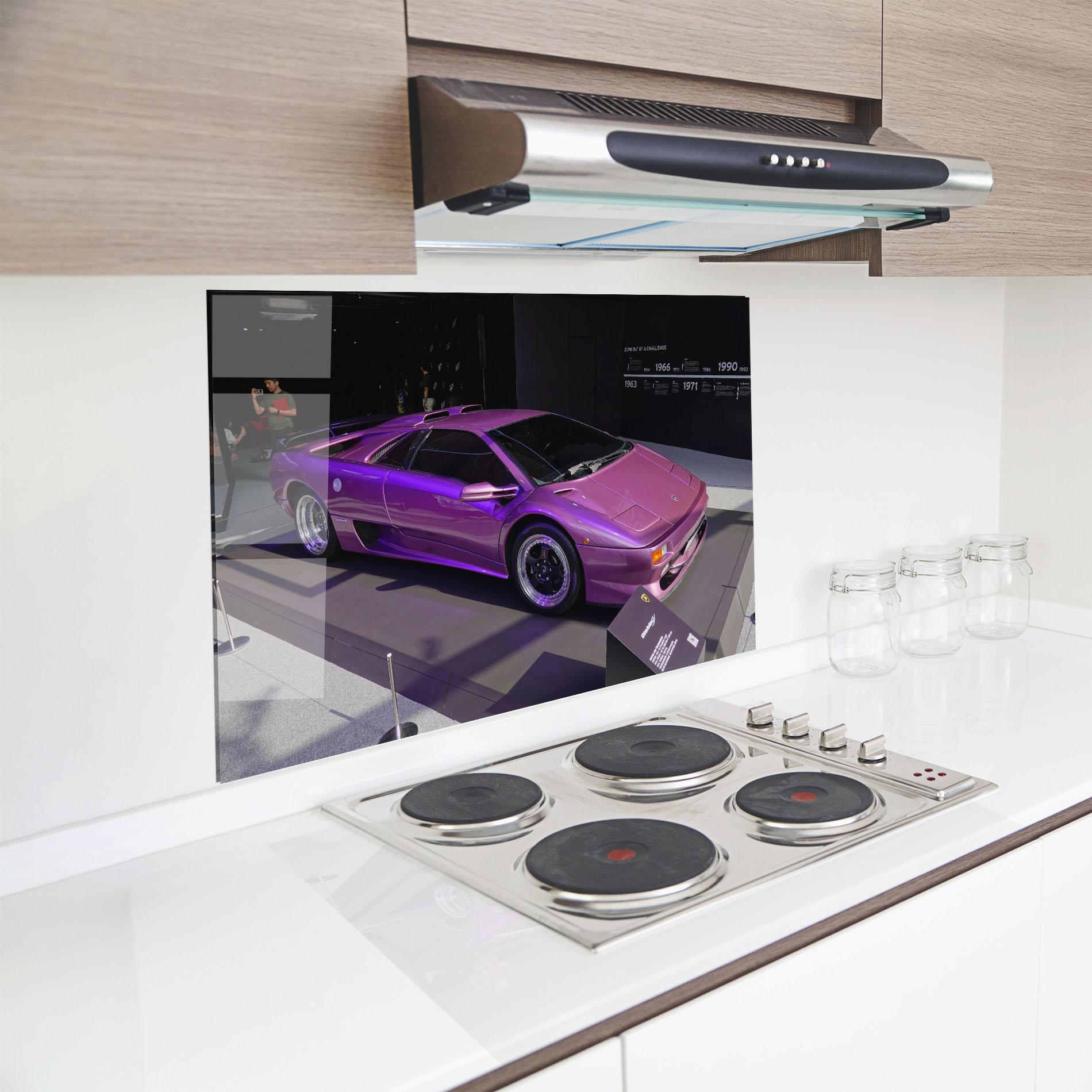 Küchenrückwand Glas Purple Lambo mockup 8