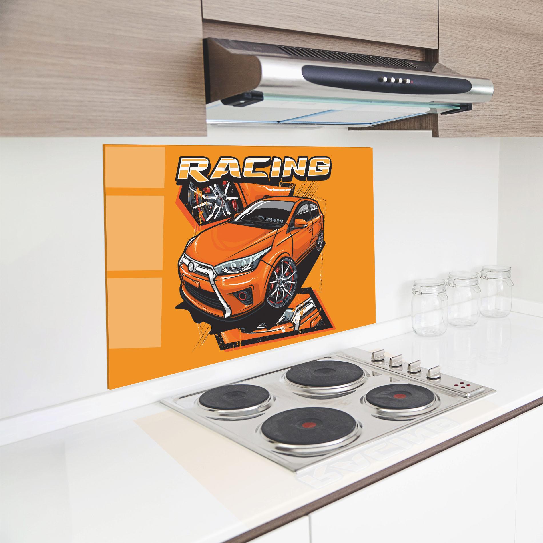 Küchenrückwand Glas Racing Orange Car mockup 8