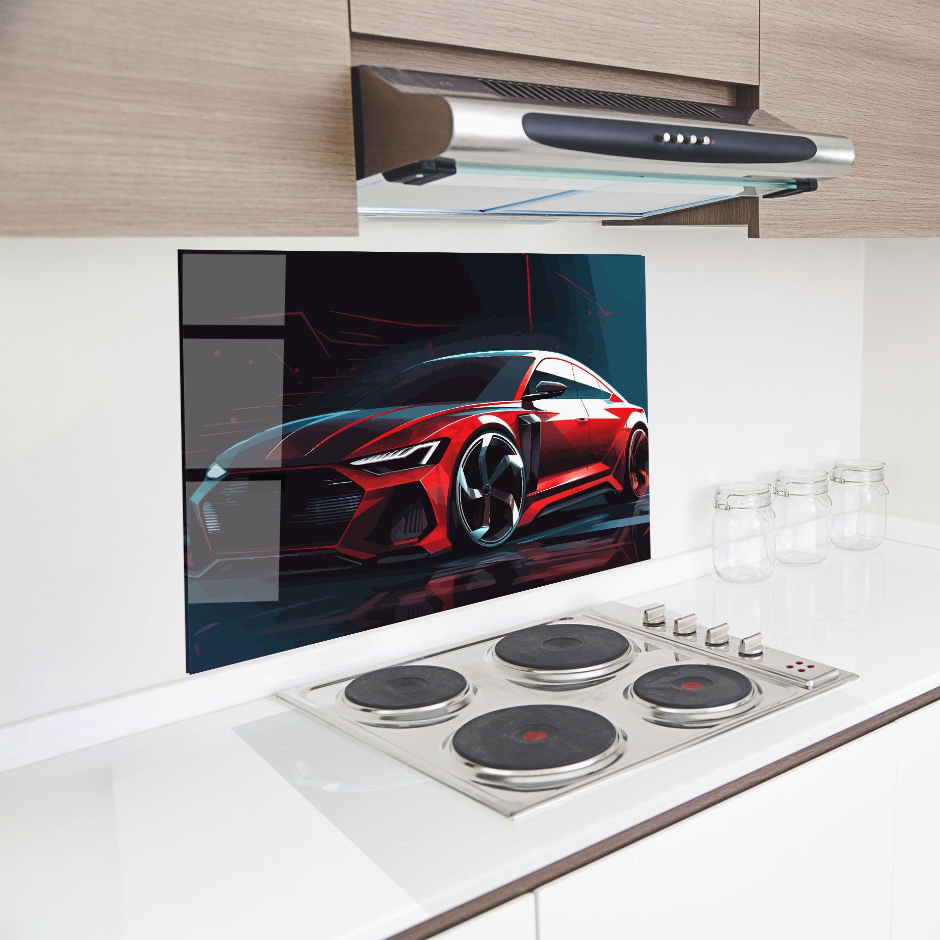 Küchenrückwand Glas Red Blue Sport Car mockup 8