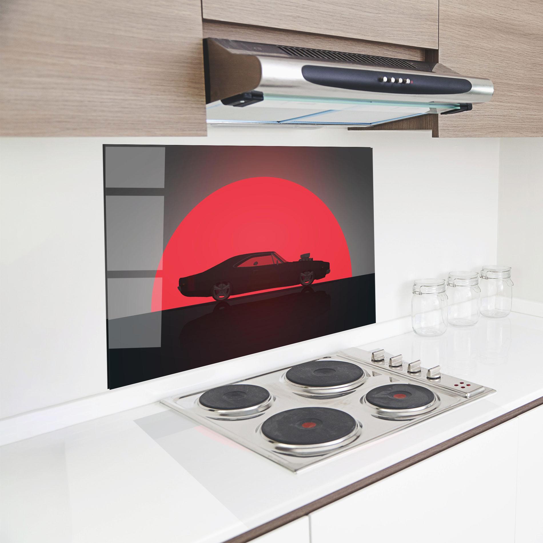 Küchenrückwand Glas Red Sun Car mockup 8