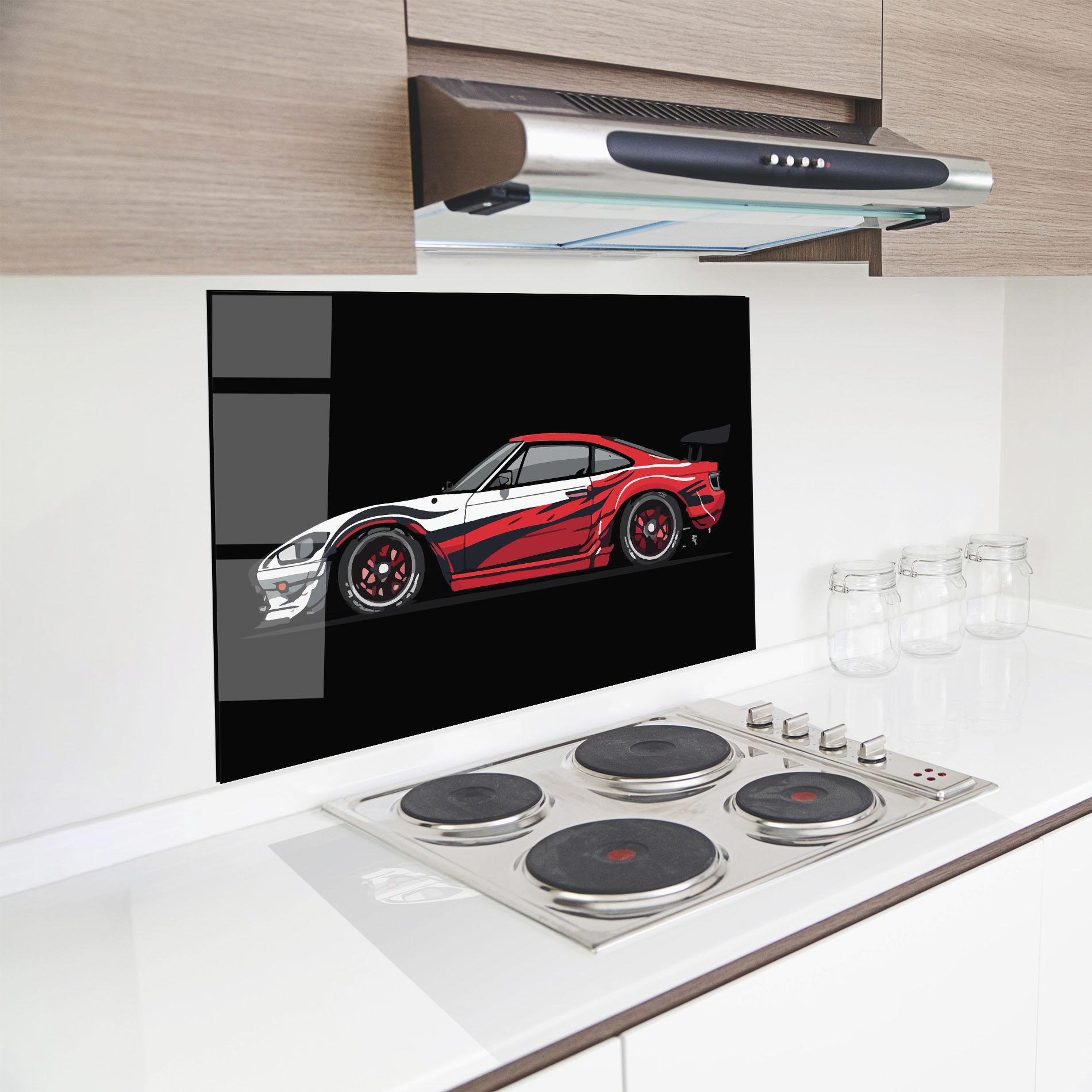 Küchenrückwand Glas Red White Sport Car mockup 8