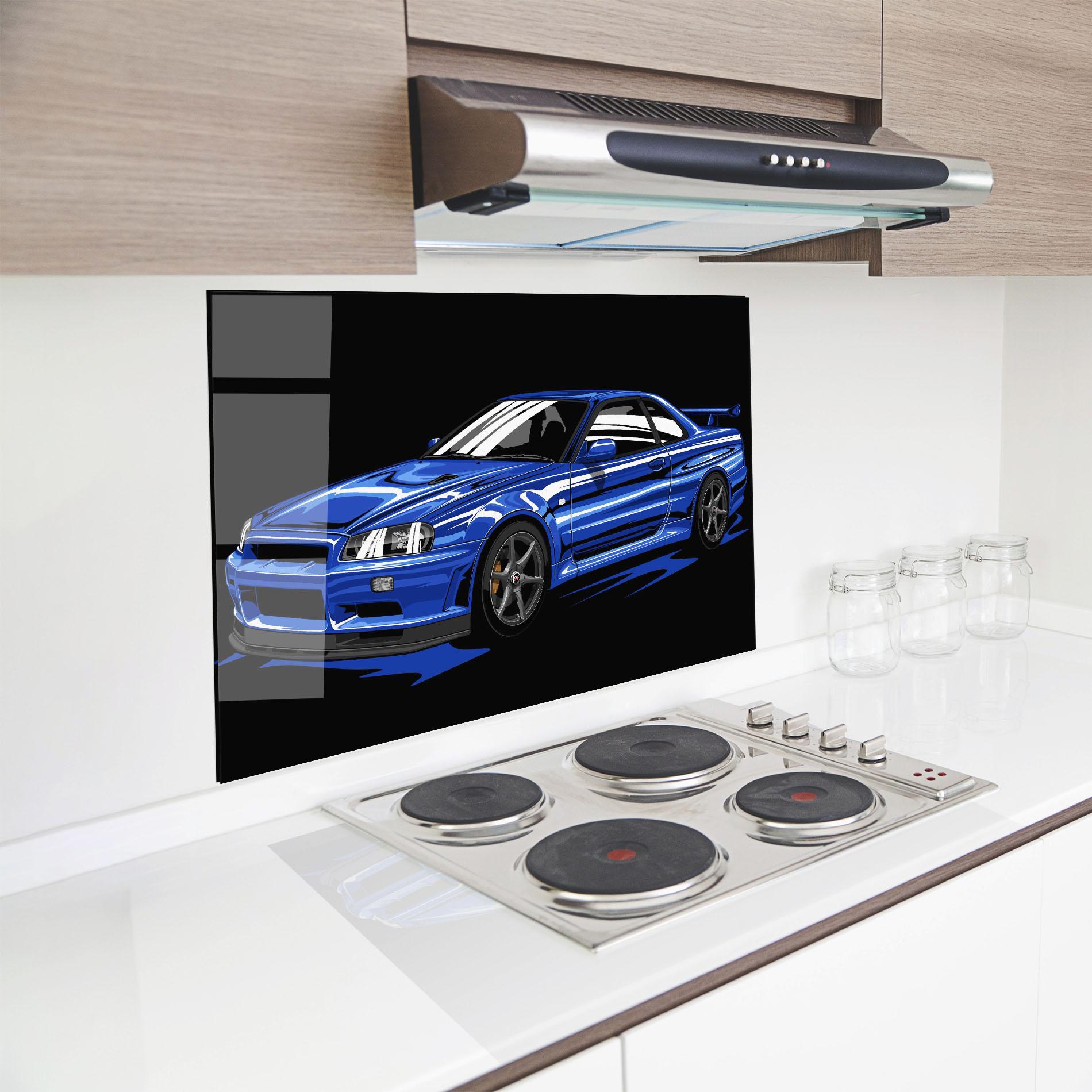 Küchenrückwand Glas Sport Blue Car mockup 8
