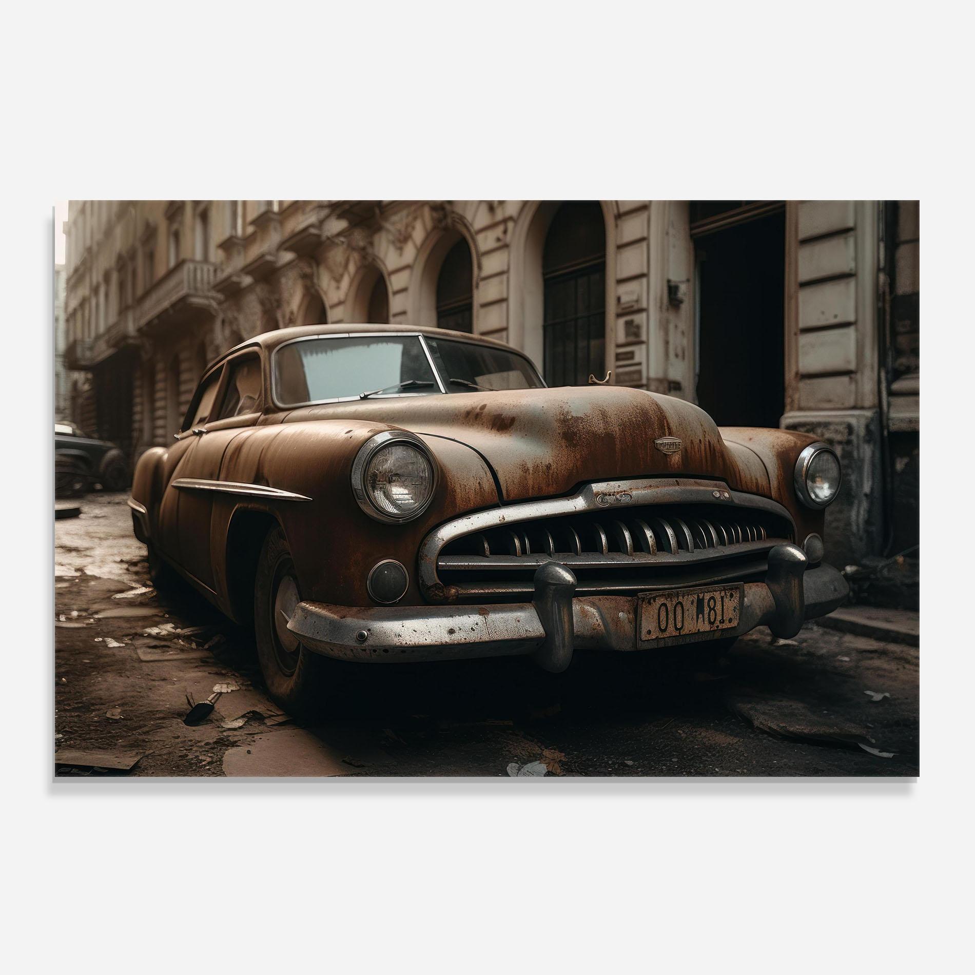 Küchenrückwand Glas Brown Old Car mockup 0