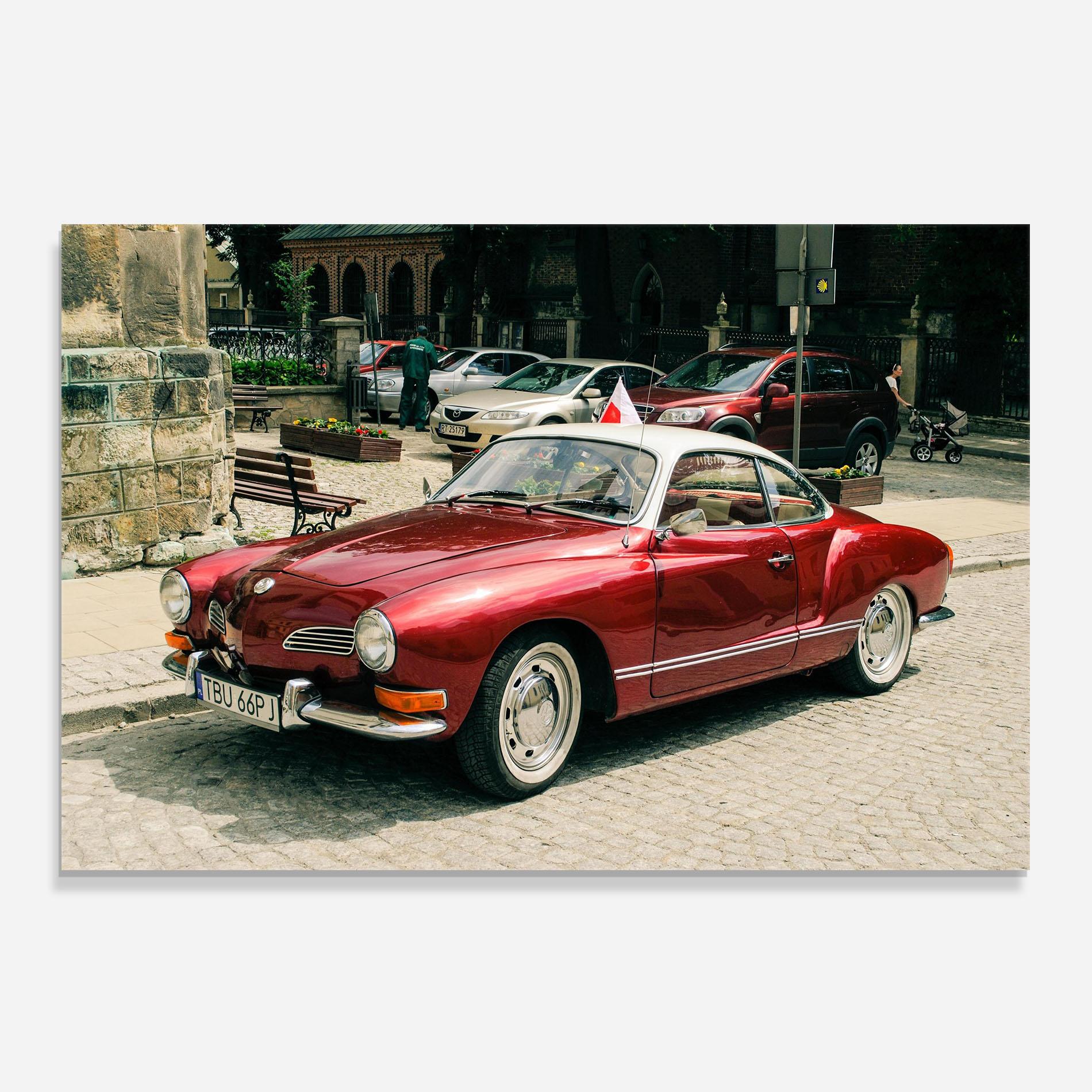 Küchenrückwand Glas Car Old Red mockup 0