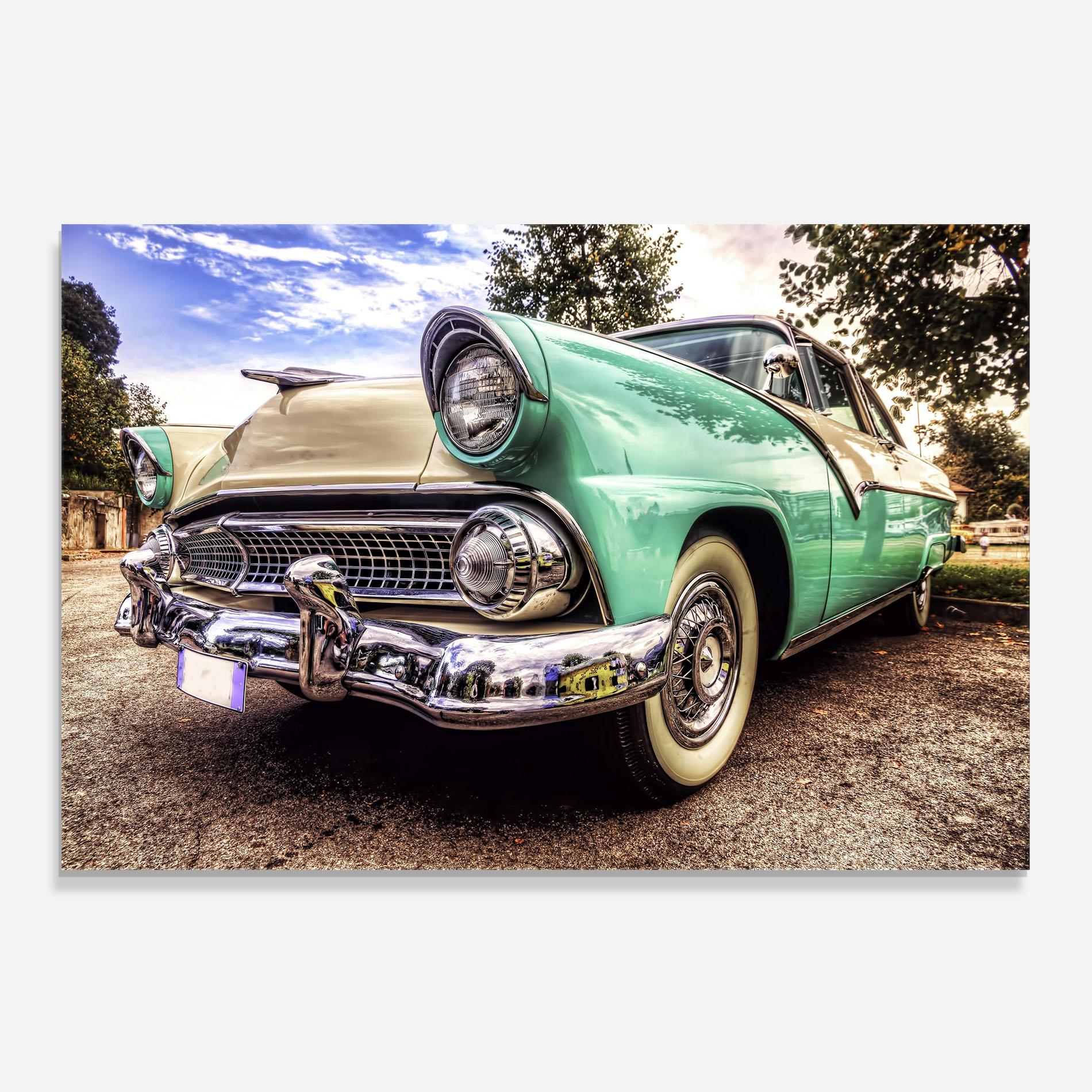 Küchenrückwand Glas Green Vintage Car mockup 0