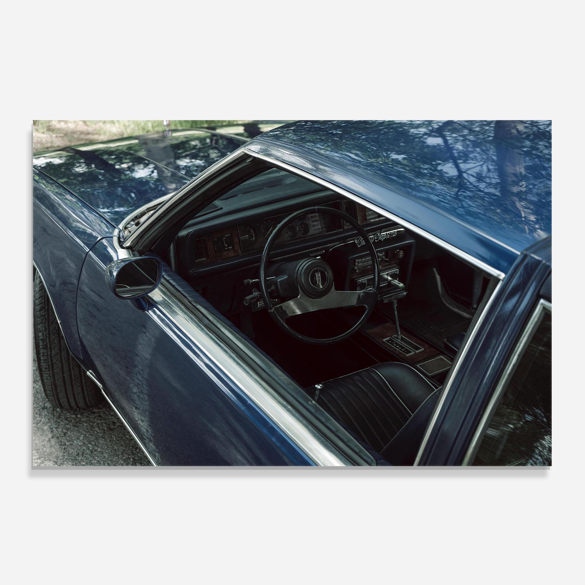 Küchenrückwand Glas Old Blue Car mockup 0