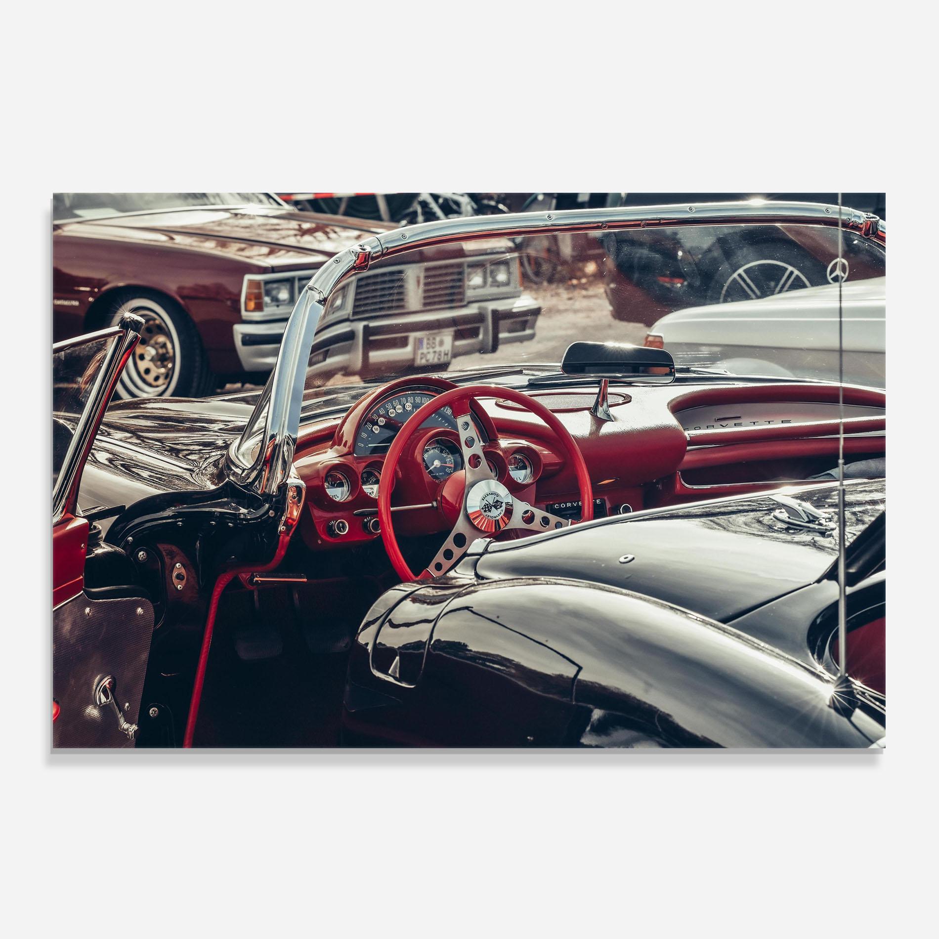 Küchenrückwand Glas Steering Wheel Red mockup 0