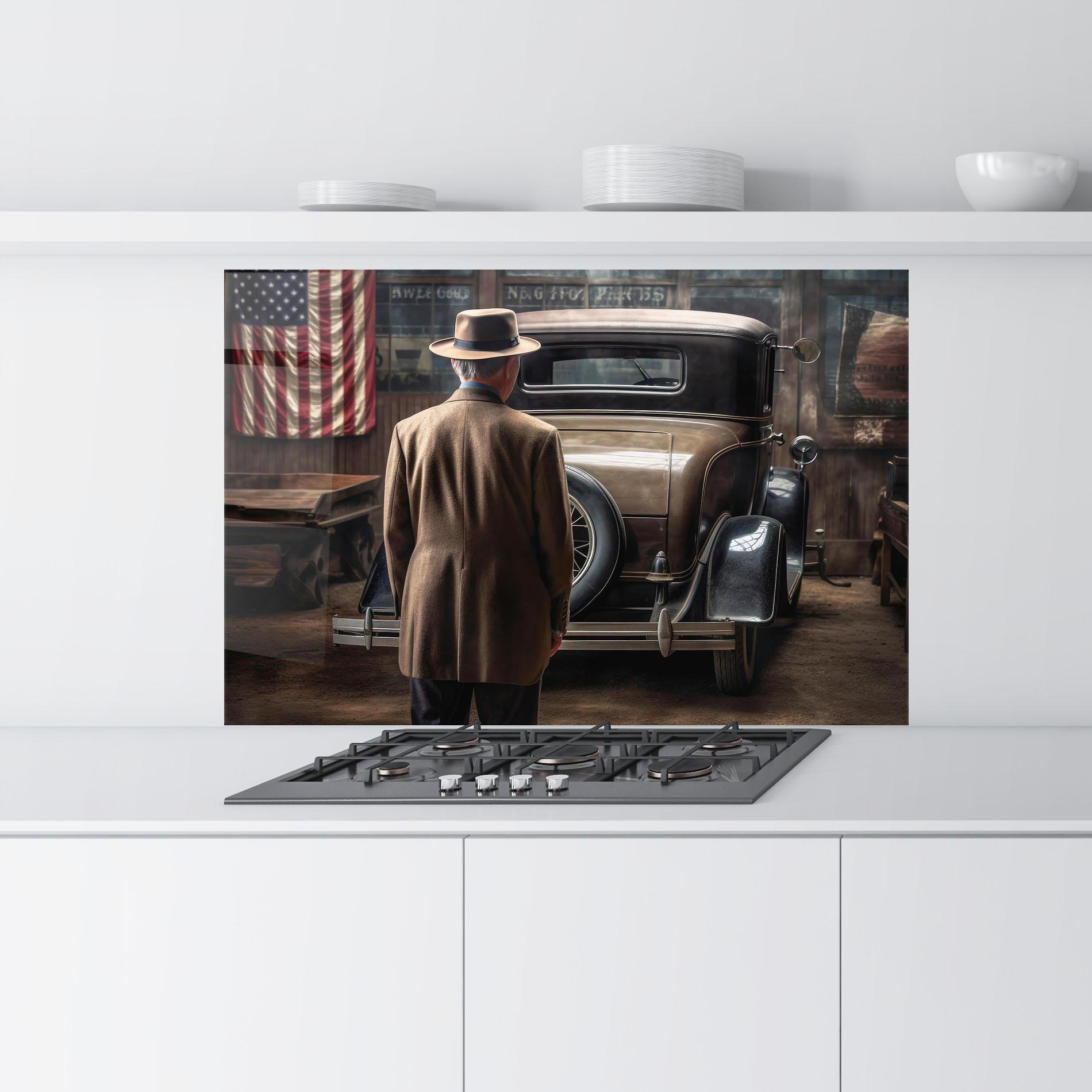 Küchenrückwand Glas American Vintage Car mockup 9