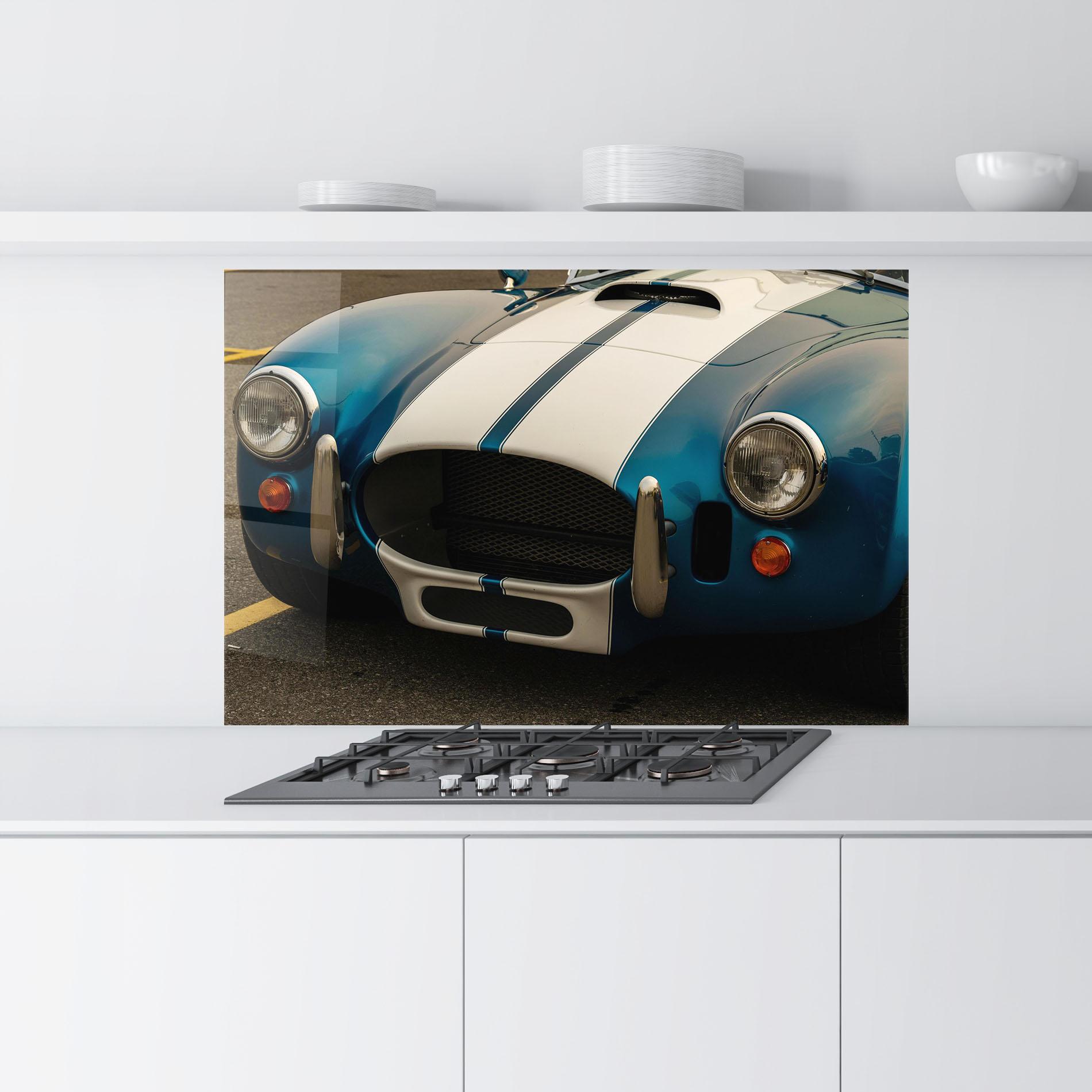 Küchenrückwand Glas Blue Vintage Car mockup 9