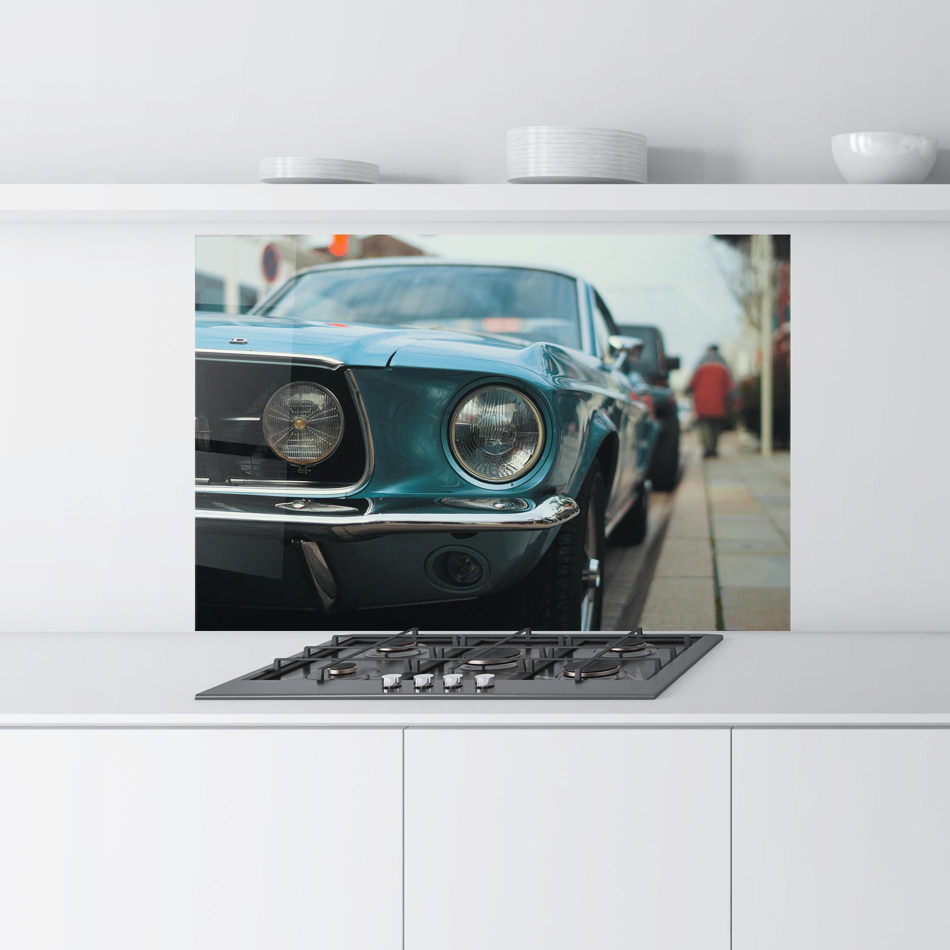 Küchenrückwand Glas Closeup Blue Car mockup 9