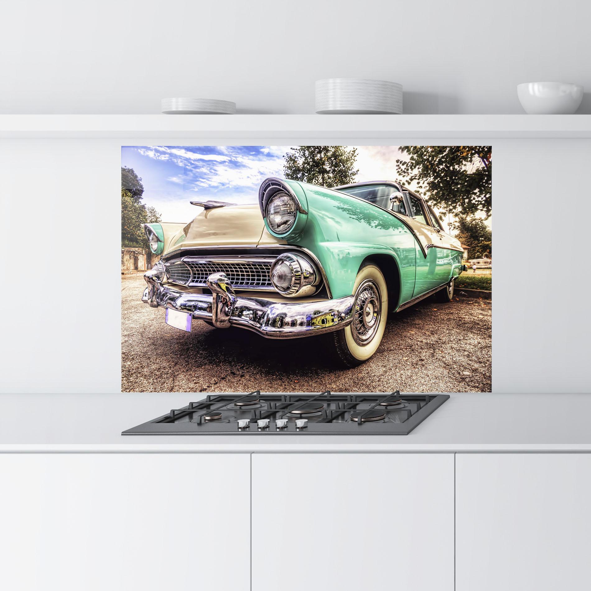 Küchenrückwand Glas Green Vintage Car mockup 9
