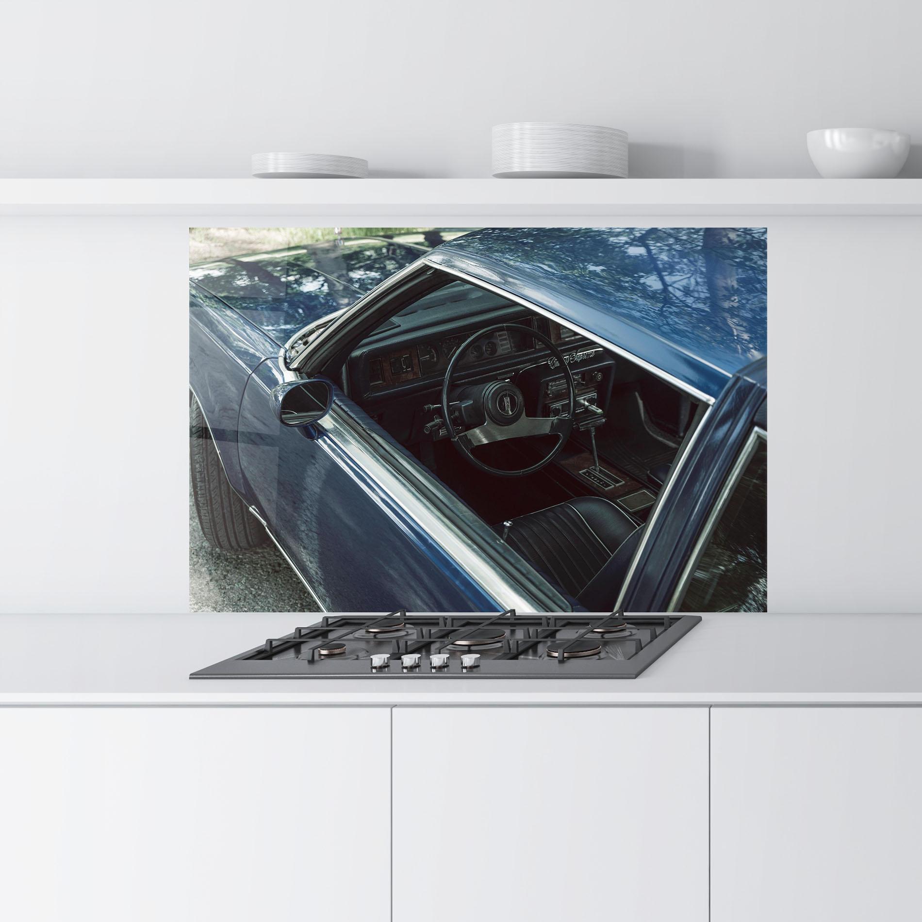 Küchenrückwand Glas Old Blue Car mockup 9