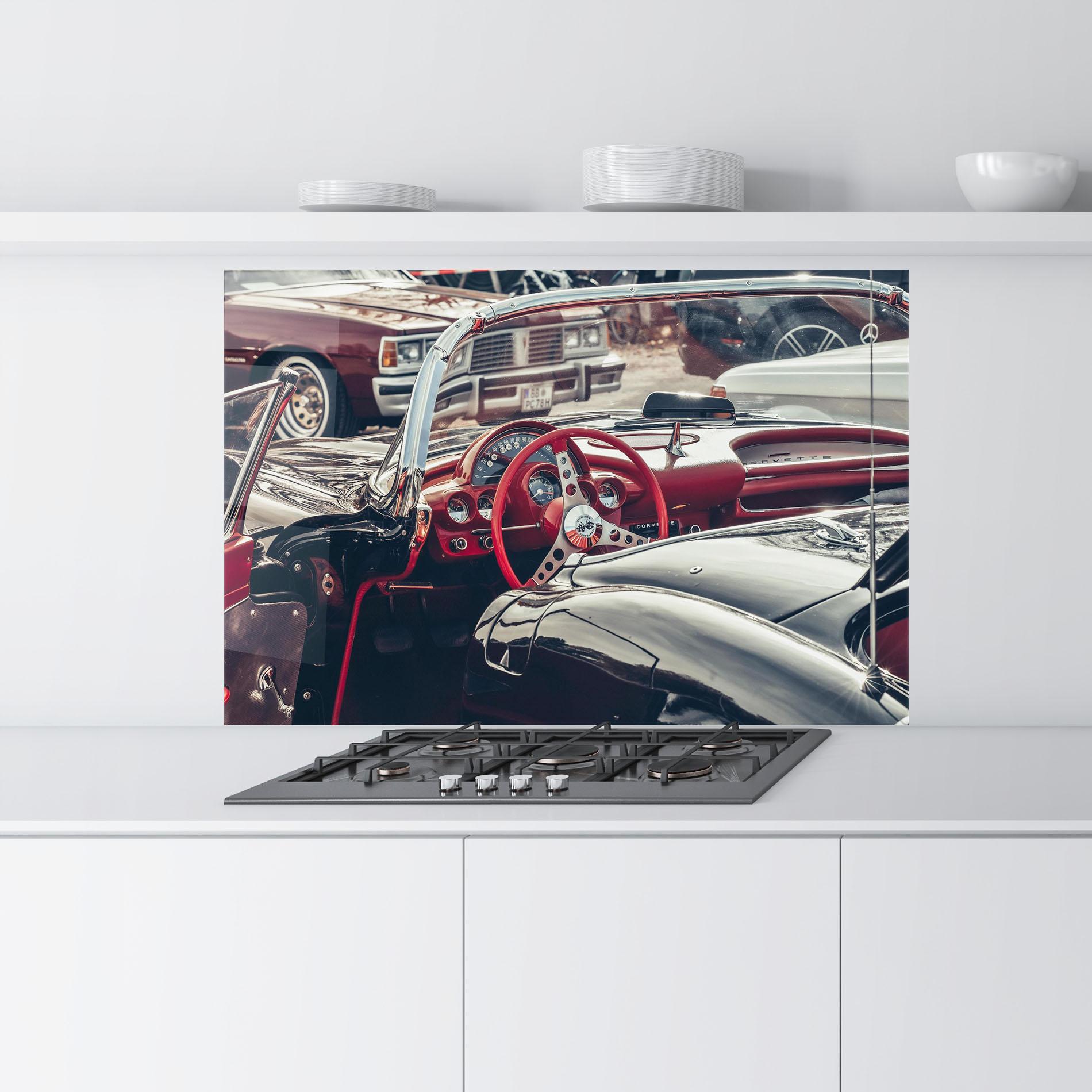 Küchenrückwand Glas Steering Wheel Red mockup 9